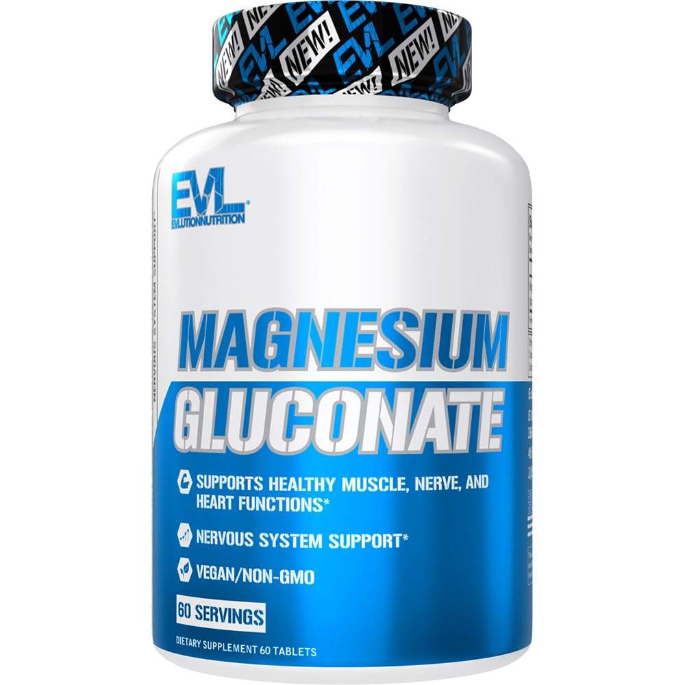 EVLution Nutrition Magnesium Gluconate Supplement - 60 Tablets for Muscle Recovery, Sleep Support & Stress Relief - Perfect for Athletes & Active Lifestyles