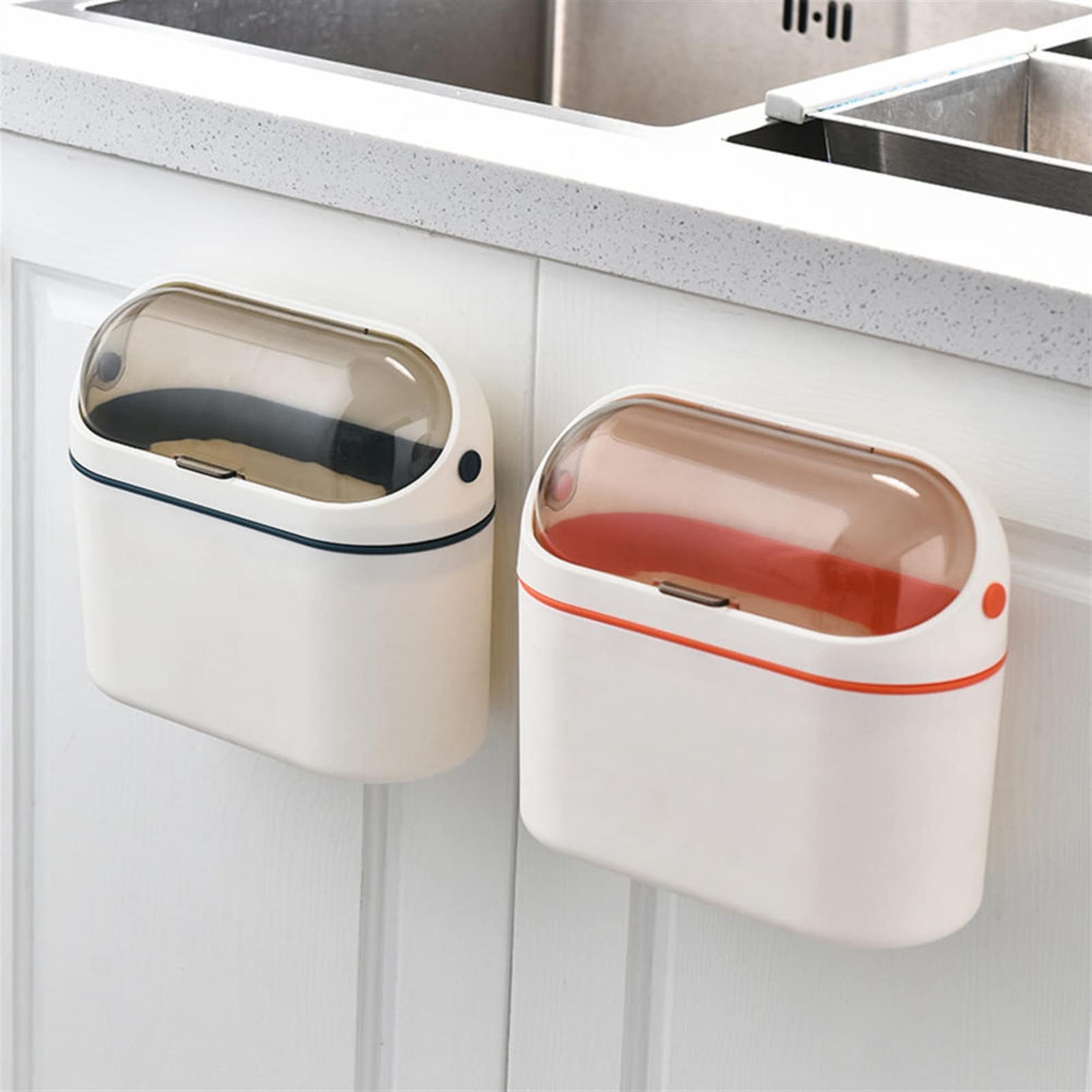 TOMYEUS Small Trash Can with Lid - Mini Waste Basket for Bathroom, Office, Countertop, RV & Dorm - Mountable Desktop Garbage Bin - Perfect for Small Spaces & Home Organization (Black)