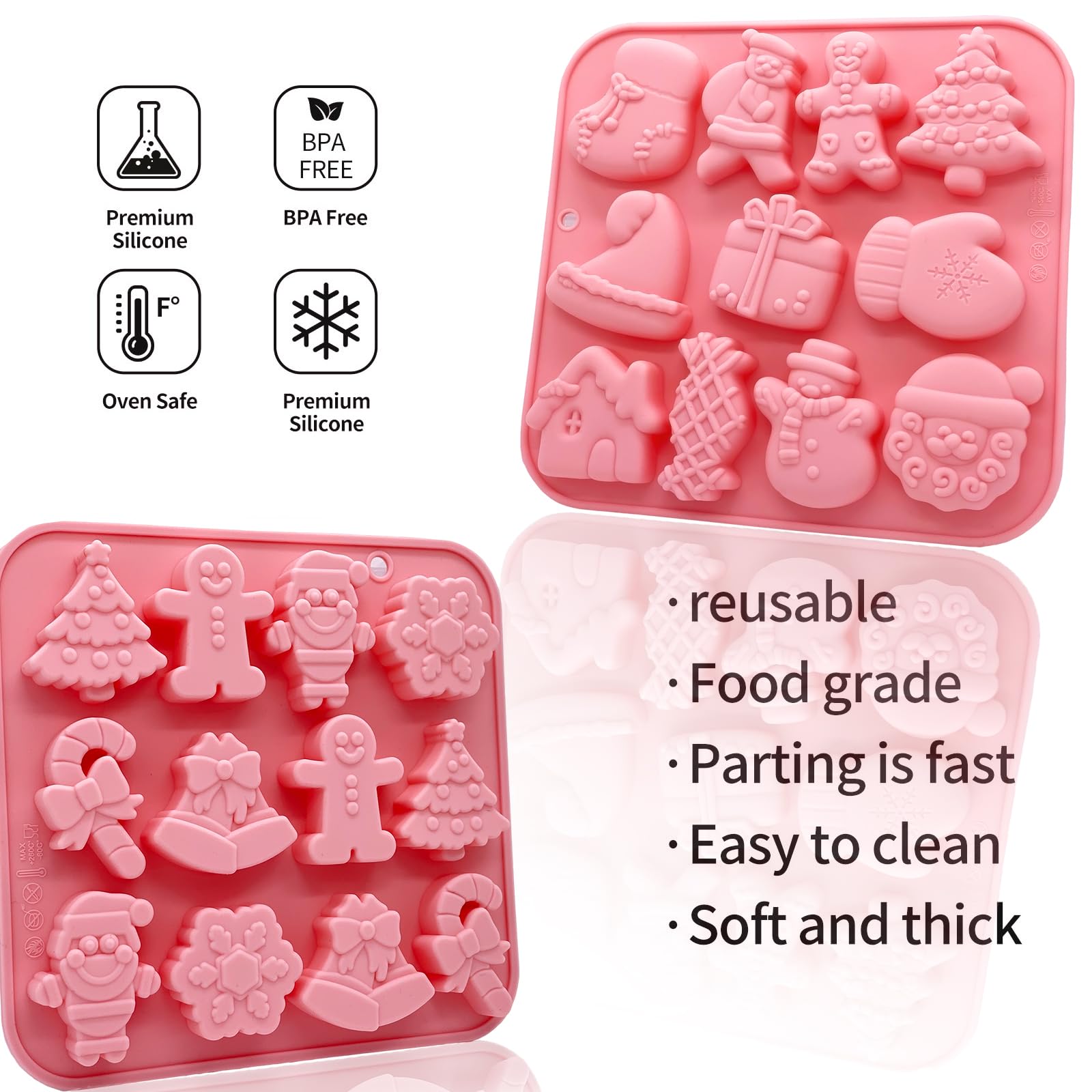3 Pack Christmas Silicone Molds for Baking & Soap Making - Snowman, Gingerbread, Snowflake Chocolate & Jello Molds | Perfect for Holiday Desserts, DIY Crafts & Festive Treats
