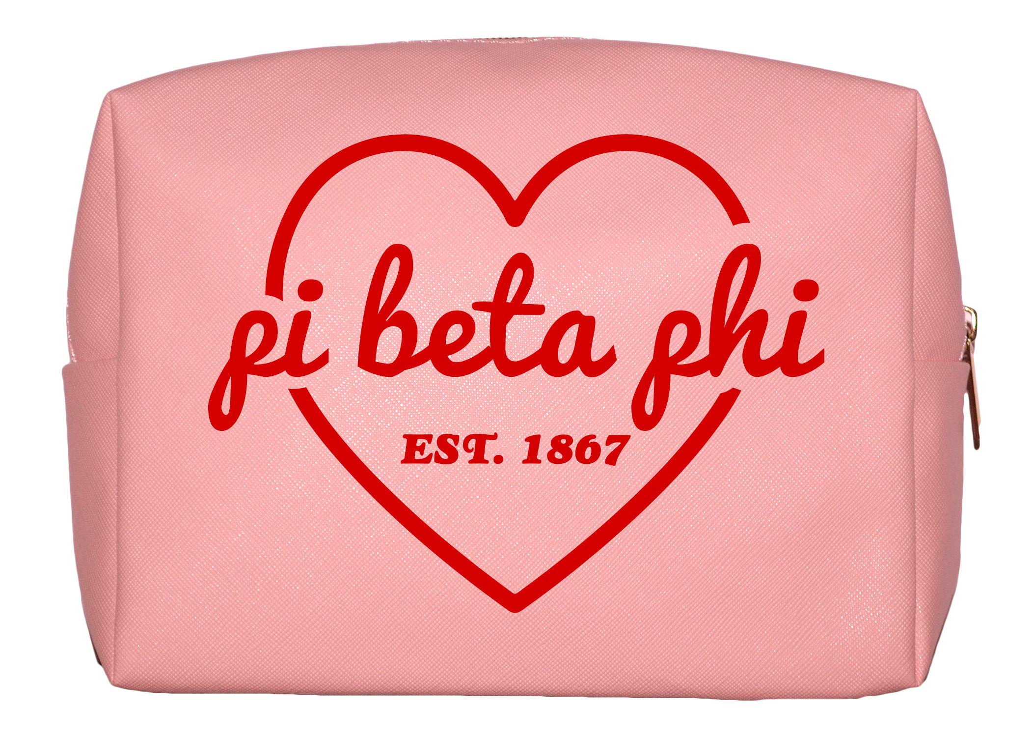 Pi Beta Phi Licensed Makeup Bag - Water-Resistant PU Leather Cosmetic Pouch with Zipper Closure | Multi-Purpose Travel Organizer for Toiletries & Accessories | Perfect Sorority Gift for Women, Sisters & College Students | Great for Dorm Life, Greek Events & Travel Essentials