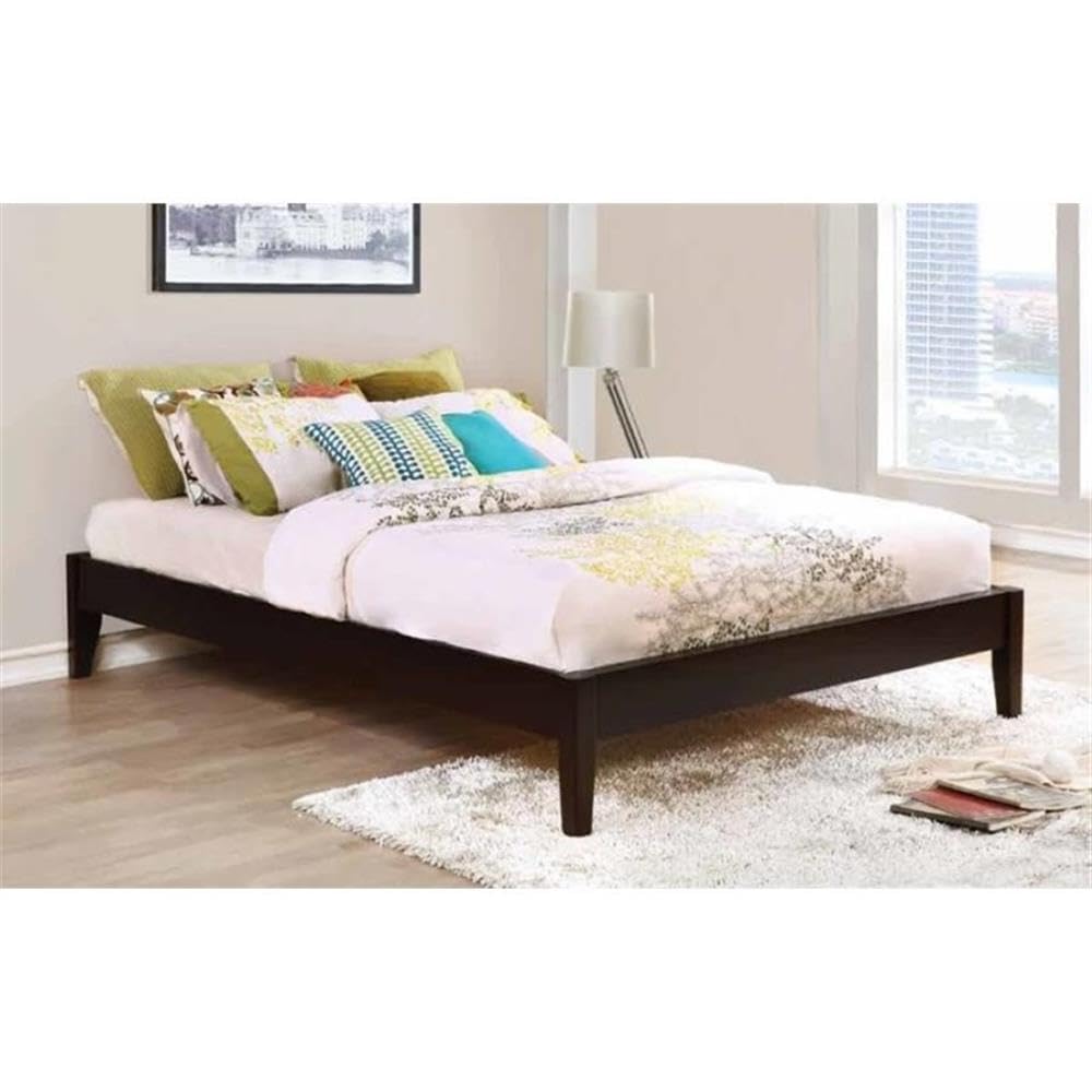 Hazel Drive Queen Size Platform Bed Frame in Cappuccino Finish - Modern Minimalist Bedroom Furniture for Small Spaces & Guest Rooms