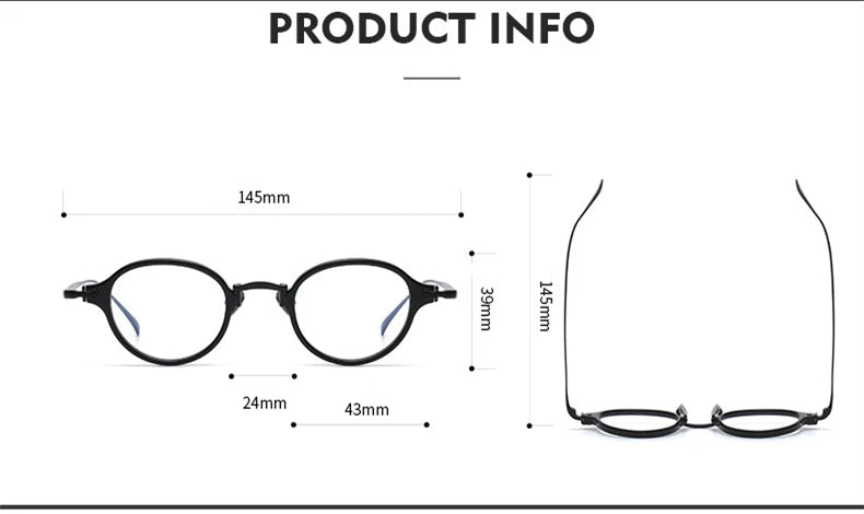Stylish Unisex Black Titanium Acetate Eyeglasses - Oval Round Full Rim Frame 34182 | Perfect for Work, Reading & Fashion Accessories