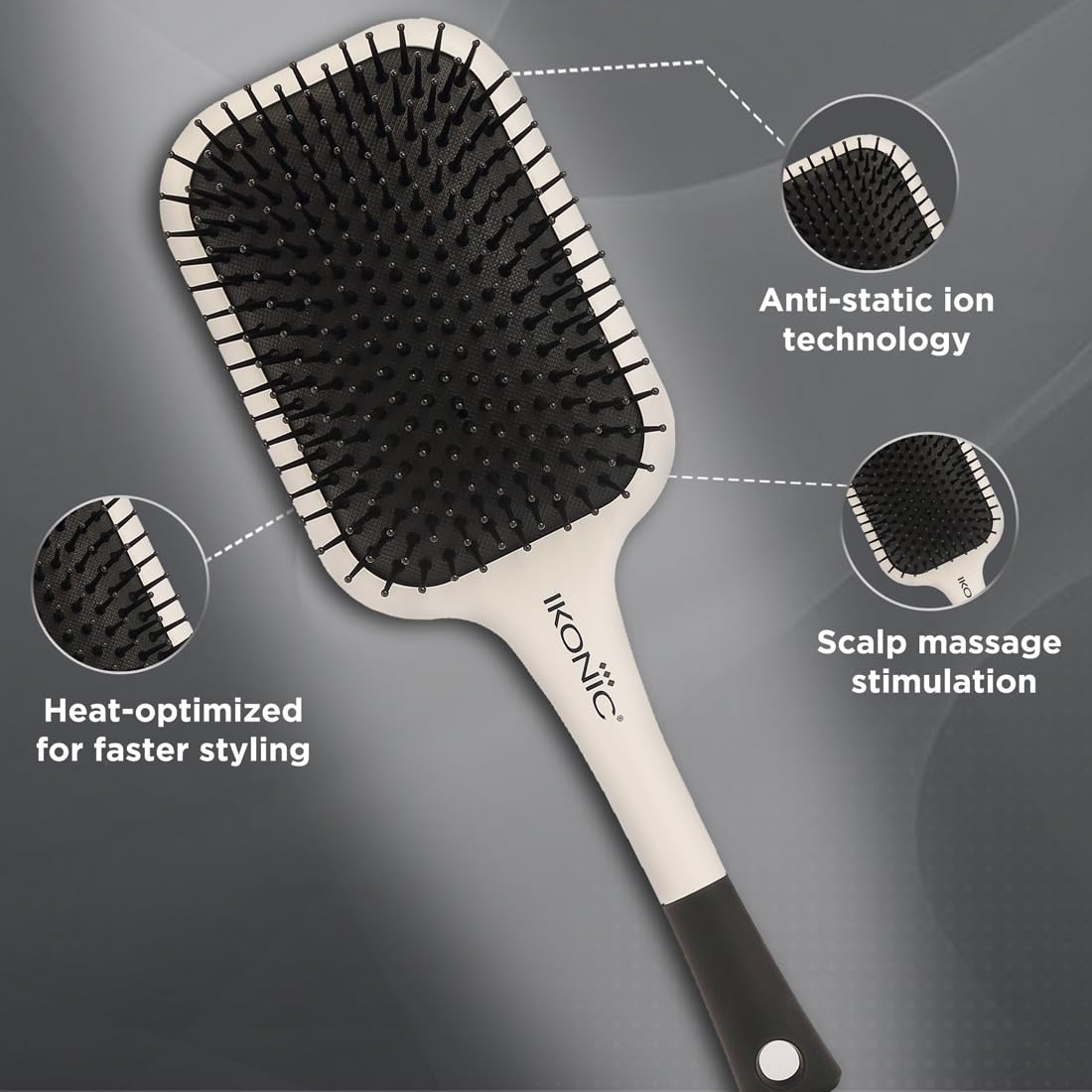 Ikonic Artistic Paddle Hair Brush - White & Black | Detangling & Styling Brush for Smooth Hair | Perfect for Salons & Home Use