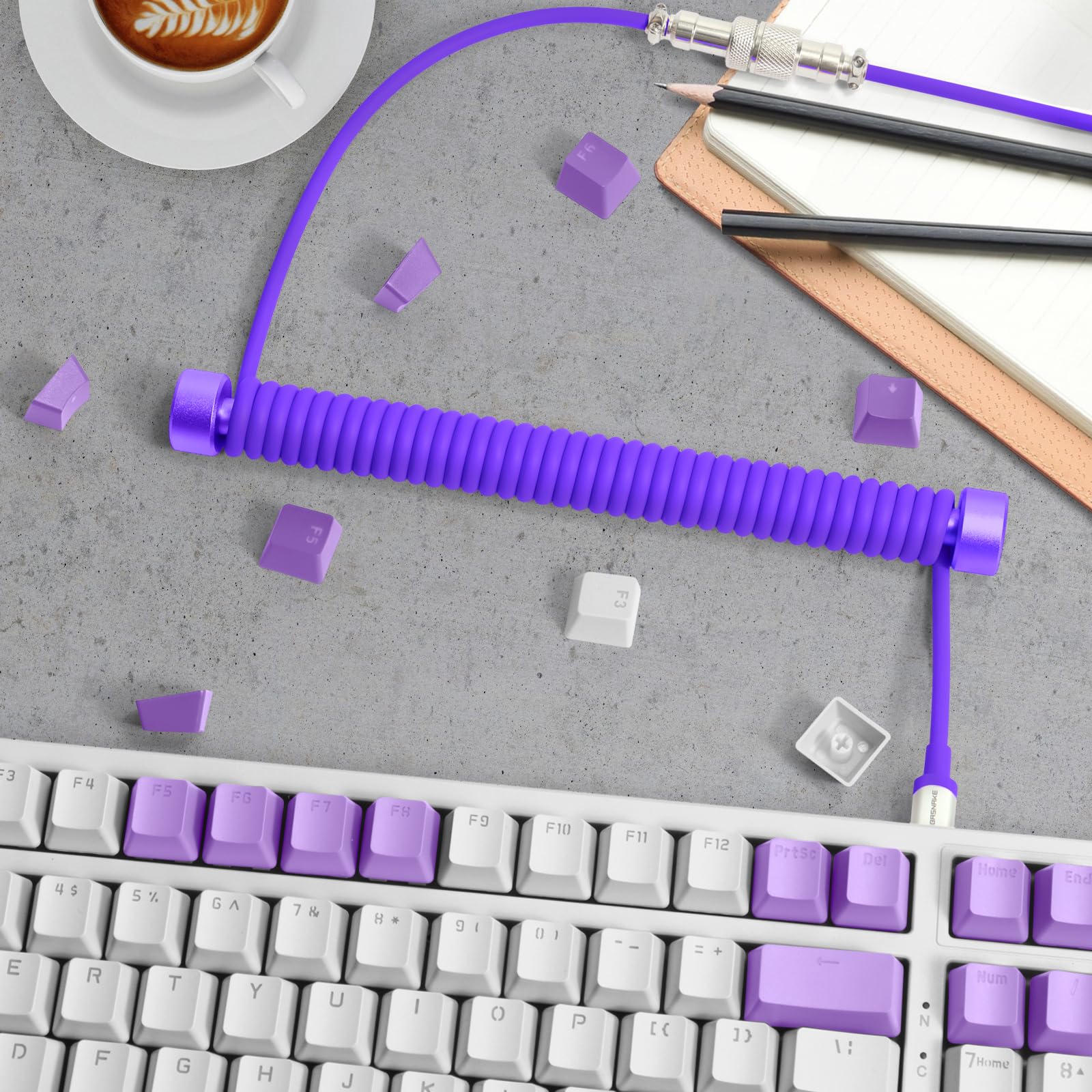 MAMBASNAKE C01 Coiled Keyboard Cable Set - 8KHz USB-C for Gaming (Purple) - Perfect for Esports & Mechanical Keyboards