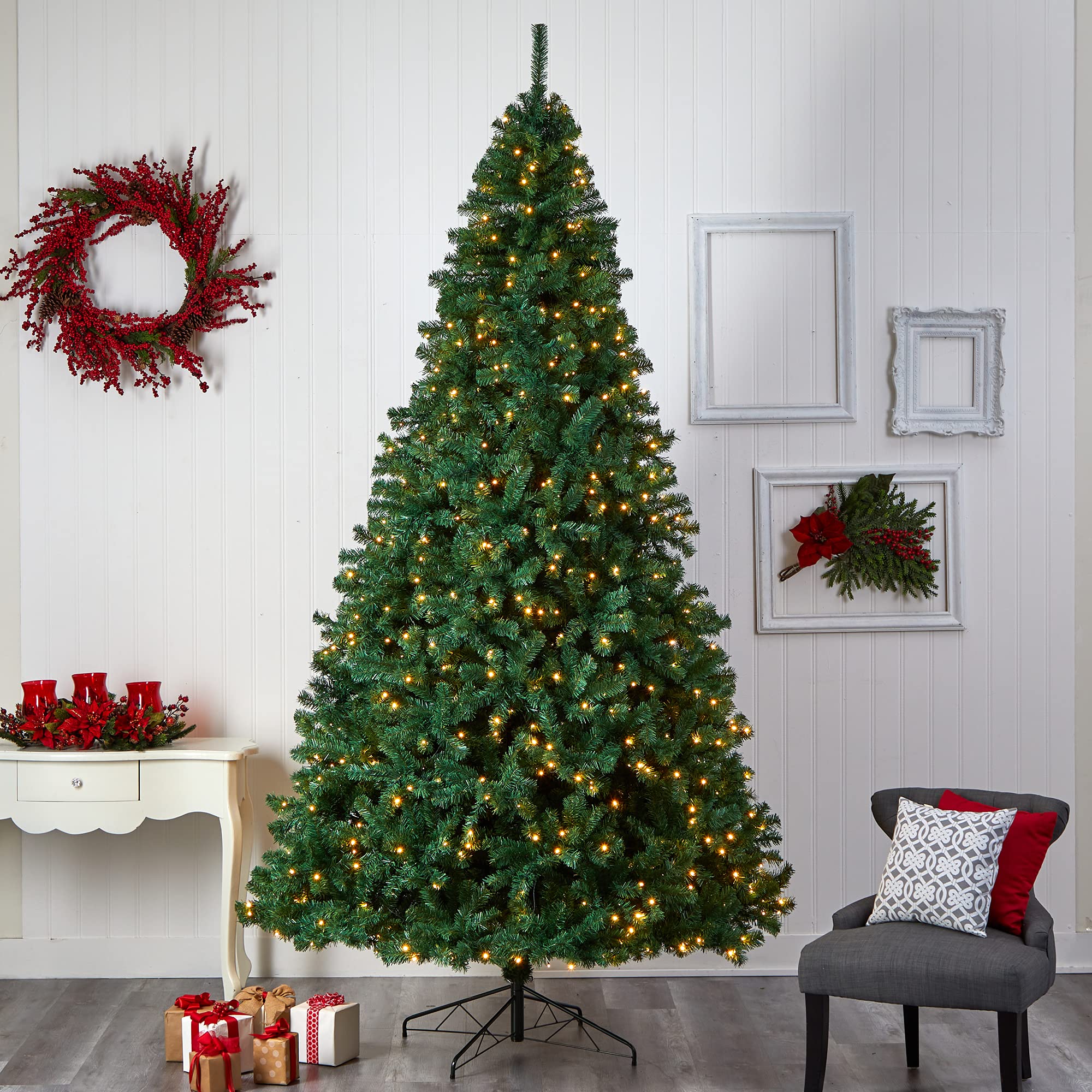 Nearly Natural 10ft Northern Tip Artificial Christmas Tree with 800 Clear LED Lights & 2200 Bendable Branches - Perfect for Holiday Home Decor, Office, and Party Decoration
