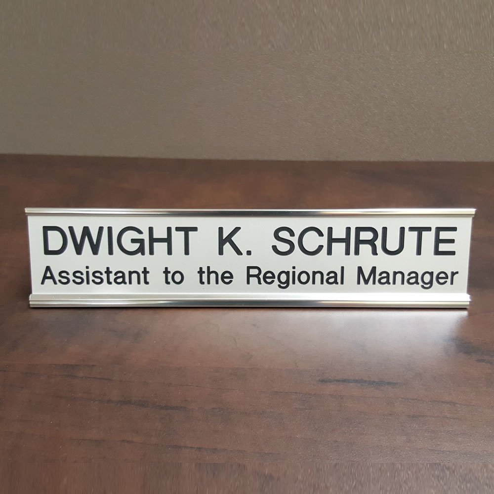 Dwight K. Schrute Funny Office Desk Name Plate - Unique The Office TV Show Gag Gift for Fans - Perfect for Work Desks, Secret Santa & White Elephant Gifts