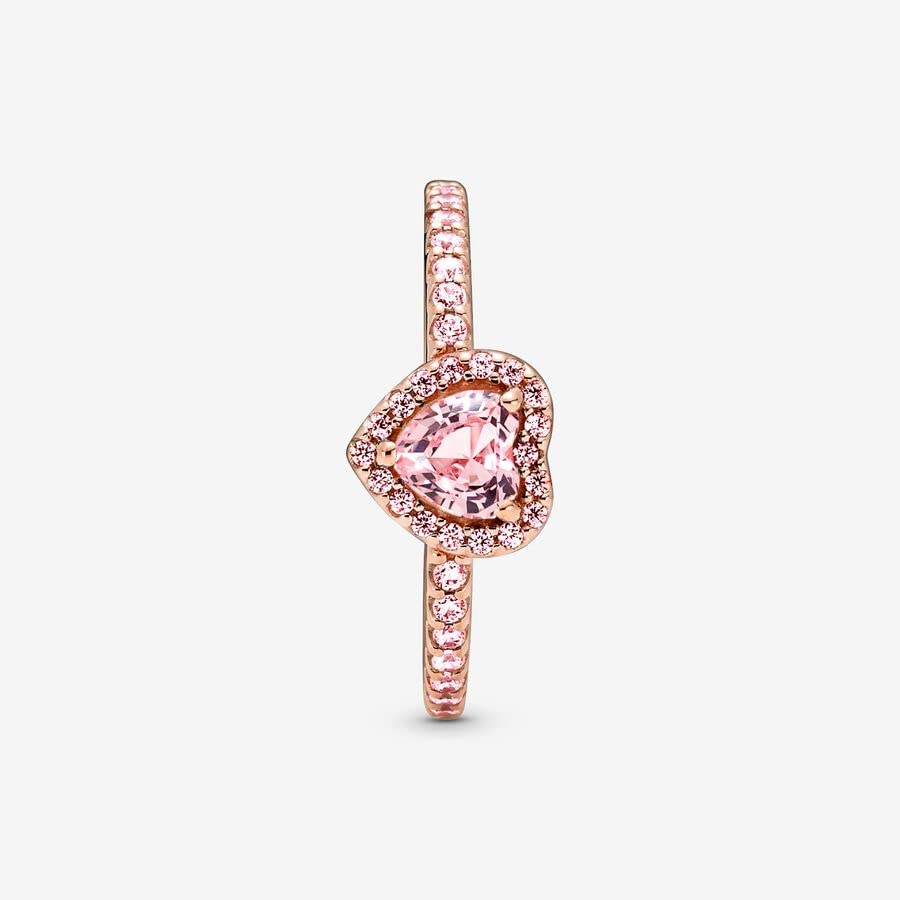 PANDORA Sparkling Elevated Heart Ring - 14k Rose Gold Cubic Zirconia Stackable Ring for Women - Elegant Layering Jewelry Gift for Her with Gift Box - Perfect for Valentine's Day, Anniversary & Romantic Occasions