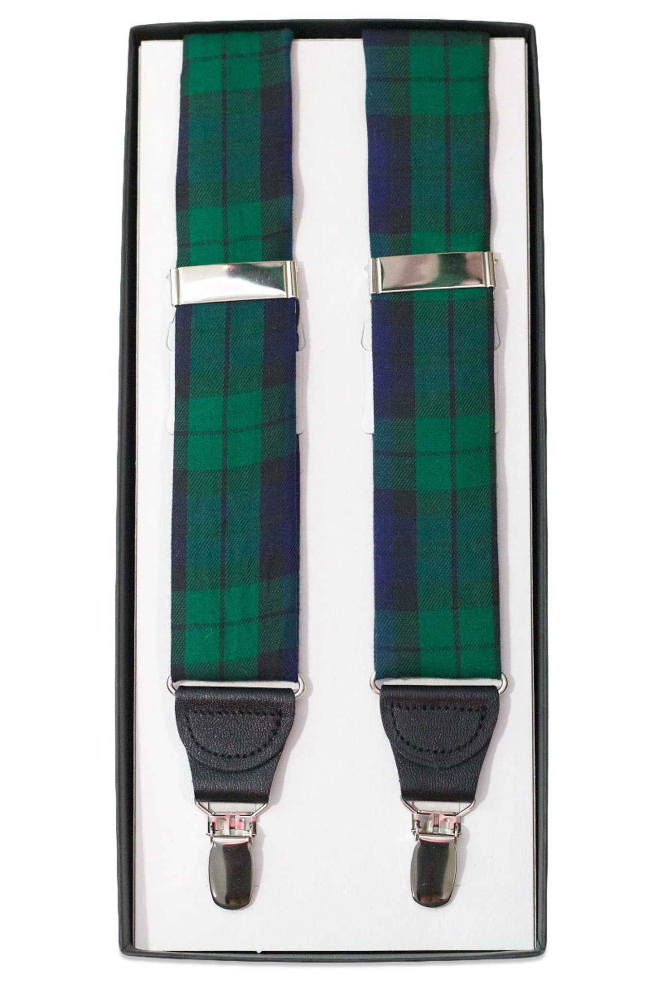 Premium Black Watch Tartan Suspenders for Men - Classic Scottish Plaid Pattern Adjustable Straps - Perfect for Formal Wear, Weddings & Office Outfits