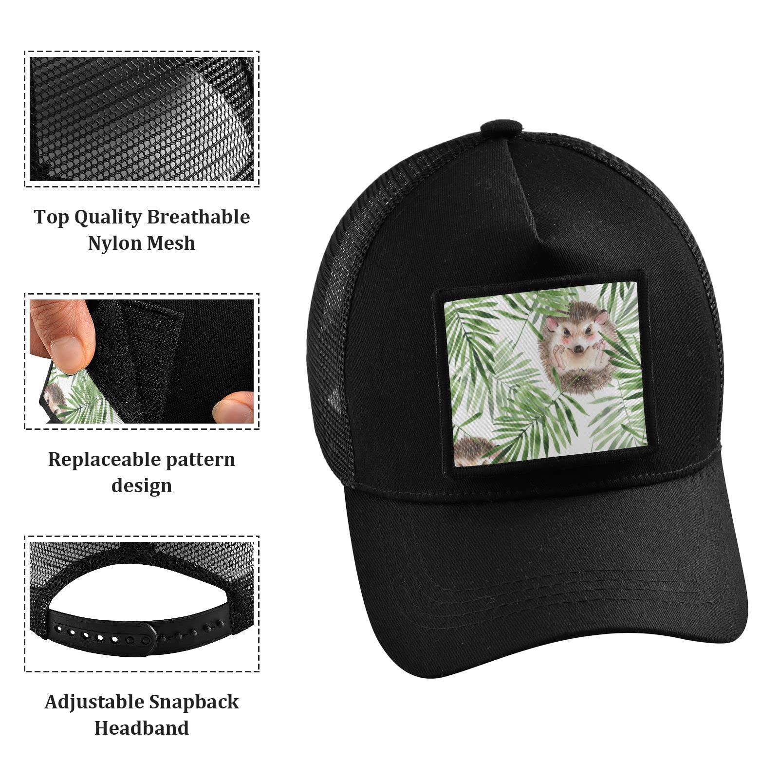 Sinestour Hedgehog & Leaves Baseball Cap - Low Profile Army Military Hat for Men & Women - Black Unisex Adjustable Cap for Outdoor, Hiking, and Casual Wear