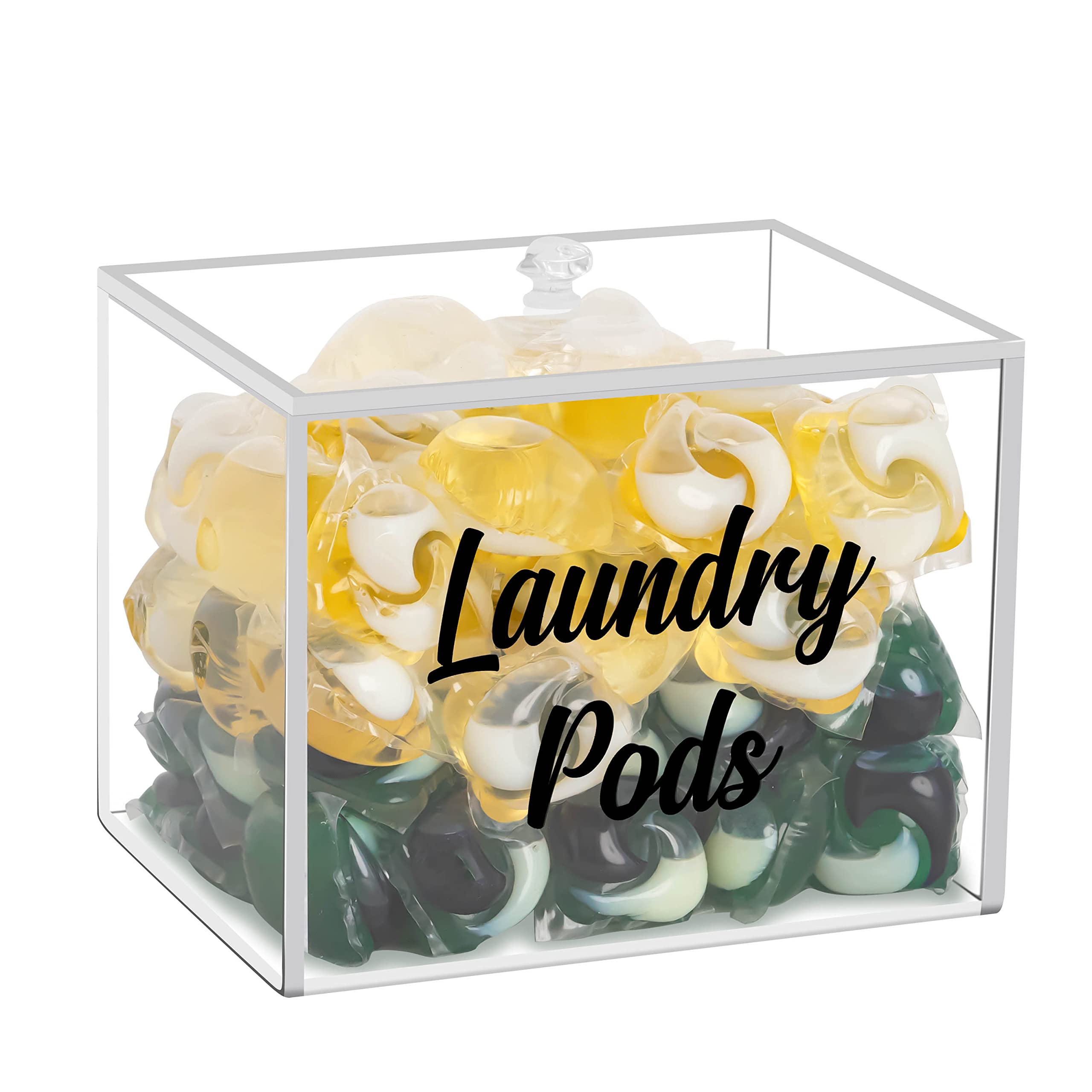 Premium Clear Acrylic Laundry Pods Container with Lid - Tide Pod Storage Organizer for Laundry Detergent Capsules | Space-Saving Laundry Room Decor & Dispenser for Easy Pod Access