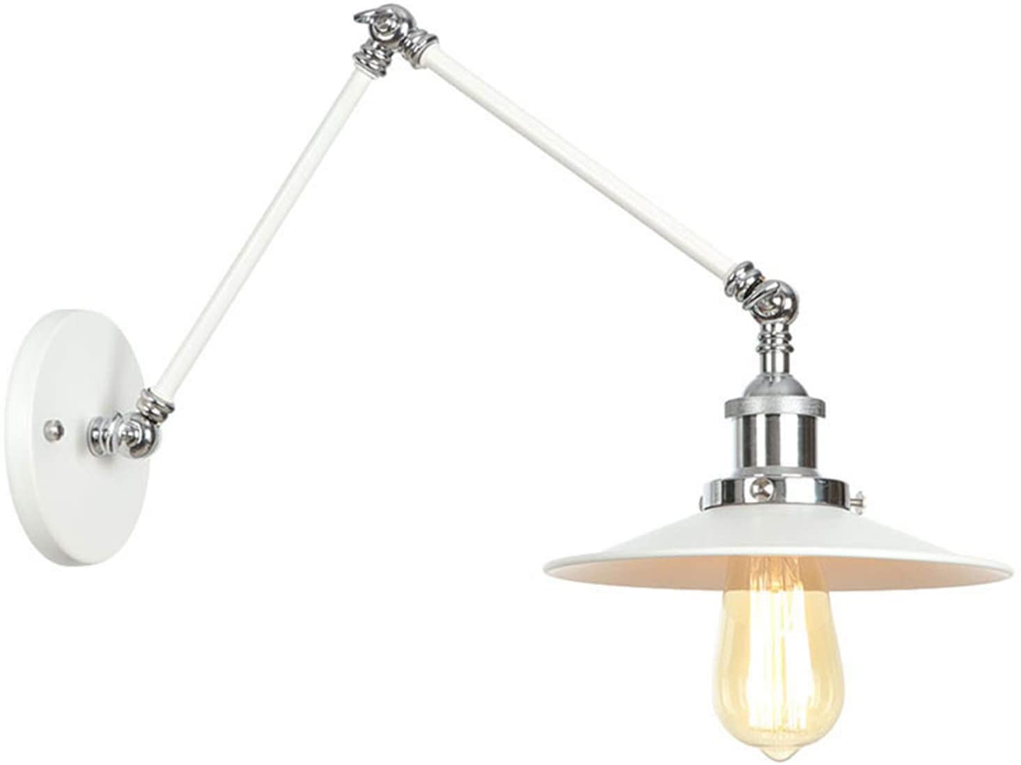 YJROSXZDX Swing Arm Wall Lamp - Adjustable Iron Lampshade with E26/E27 Base - White Wall Mounted Sconce for Bedroom, Living Room, Restaurant, Barn & Warehouse - Perfect for Reading Nook, Home Office & Industrial Decor