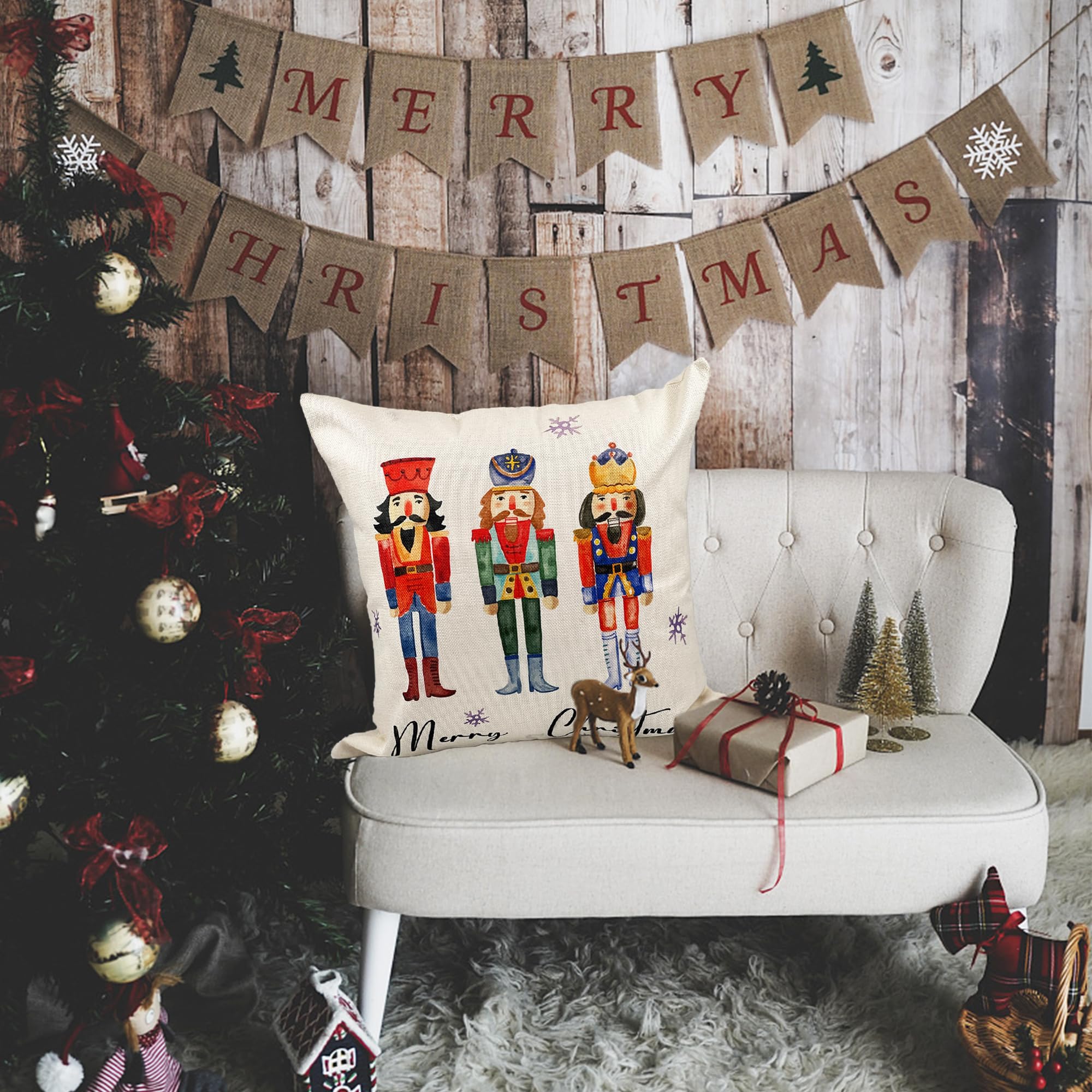 20x20 Christmas Throw Pillow Covers Set of 4 - Nutcracker Holiday Decor, Festive Winter Sofa Cushion Covers for Xmas Decorations, Farmhouse Rustic Home Party Gift | Perfect for Living Room, Couch, Bedroom & Seasonal Holiday Decor
