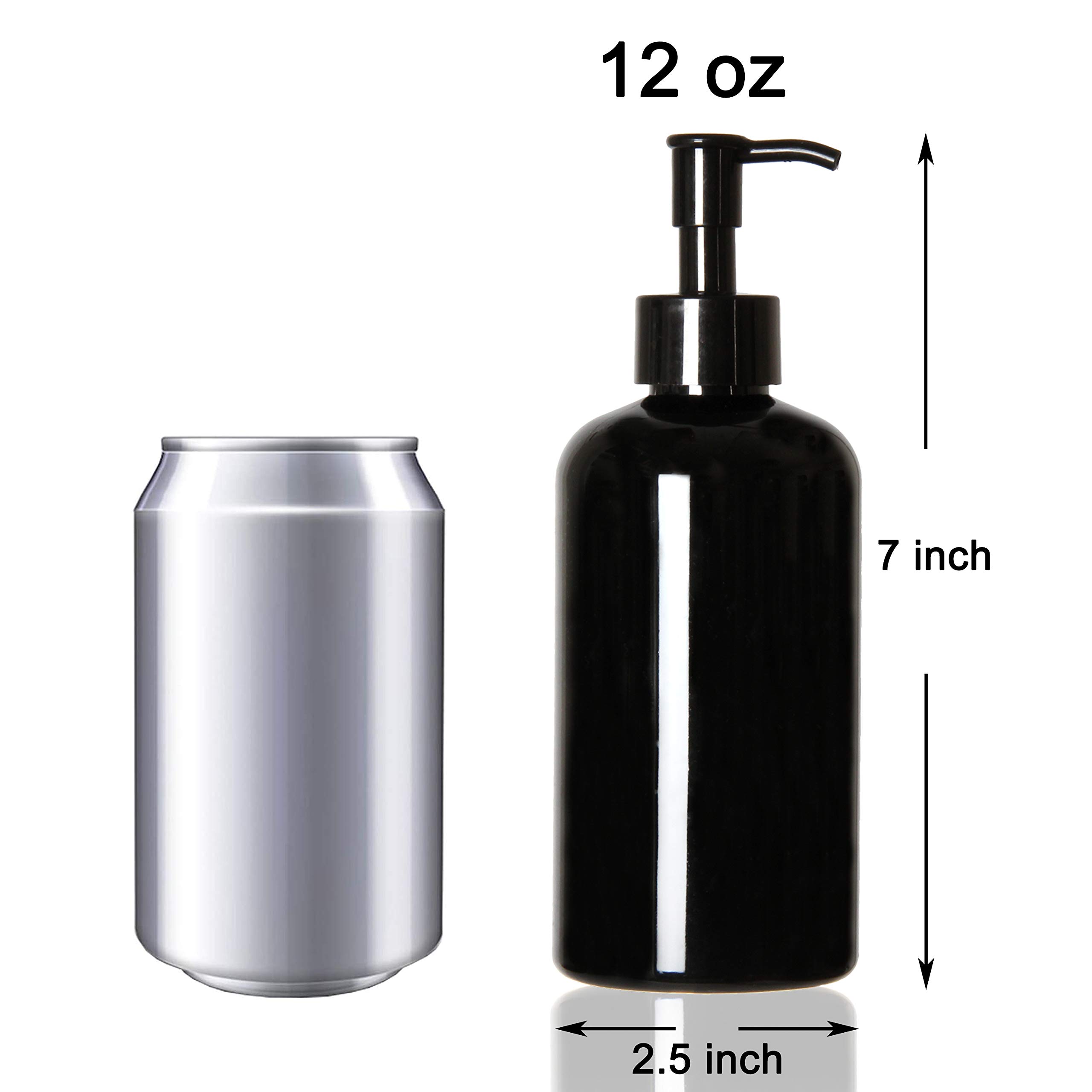 Youngever 6 Pack 12oz Plastic Pump Bottles with Travel Lock - Refillable Leak-Proof Dispensers for Lotion, Shampoo, Soap | Travel, Gym, Home & Salon Use (Black)