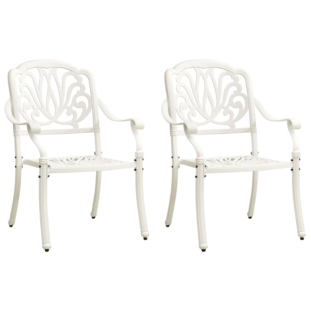 2 Pcs Bistro Chairs - Heavy Duty Cast Aluminum Patio Dining Chairs, Commercial Grade Outdoor Metal Chairs with Steel Frame, White Garden Lawn Chairs for Backyard, Restaurant, Cafe & Outdoor Dining