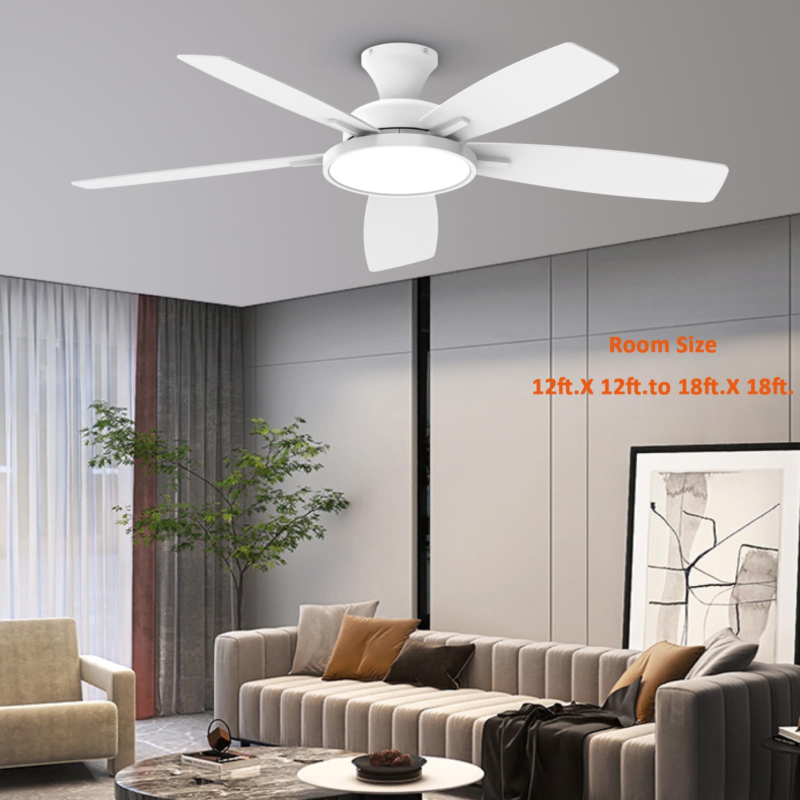 TALOYA 52 Inch White Ceiling Fan with Light and Remote Control - 3 Color Temperatures, Dimmable LED, Reversible Blades, Ultra Quiet - Perfect for Living Room, Bedroom, and Office Spaces