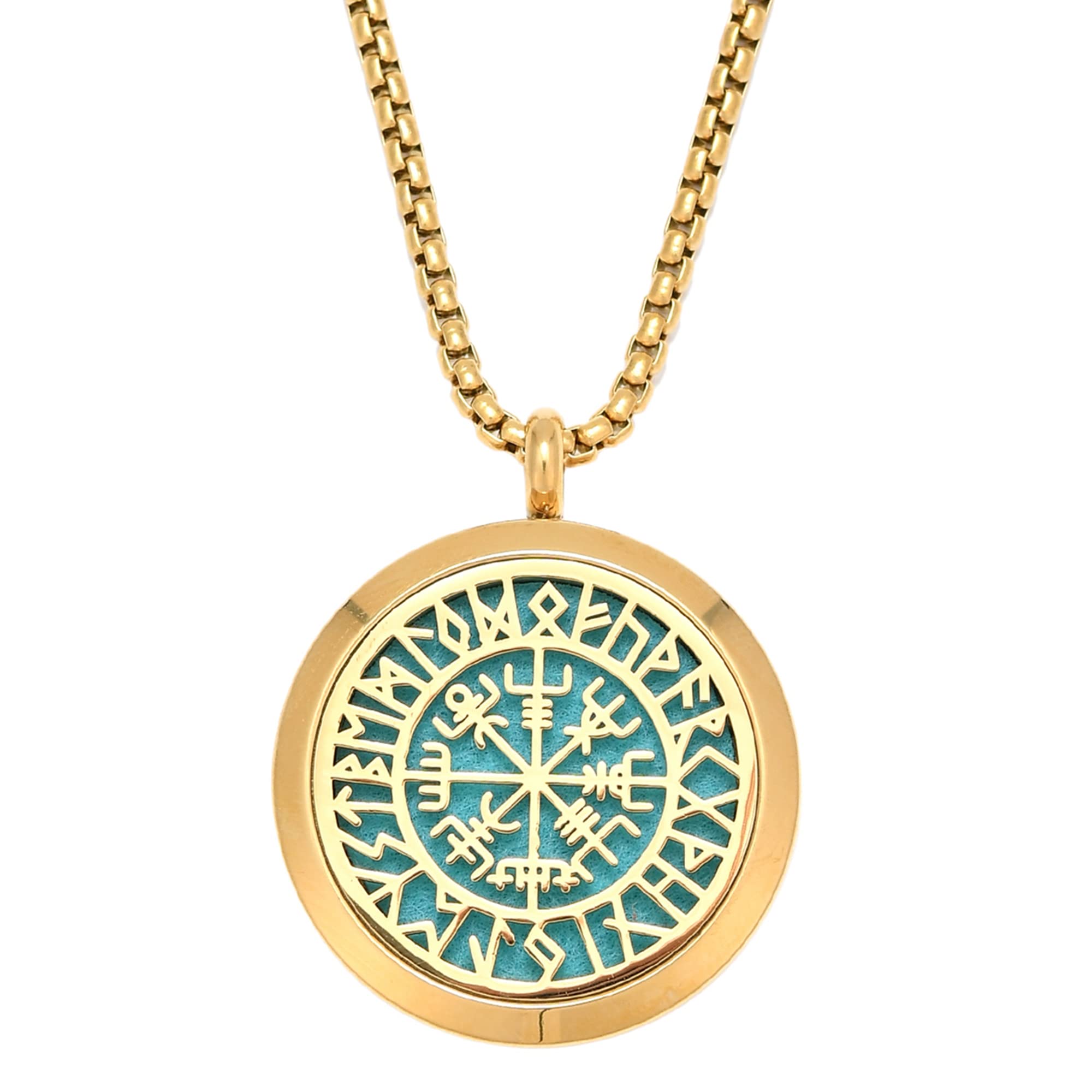 Norse Vikings Amulet Essential Oil Diffuser Necklace - Stainless Steel Aromatherapy Locket for Women - Gold Scent Jewelry for Stress Relief, Yoga & Meditation Accessories