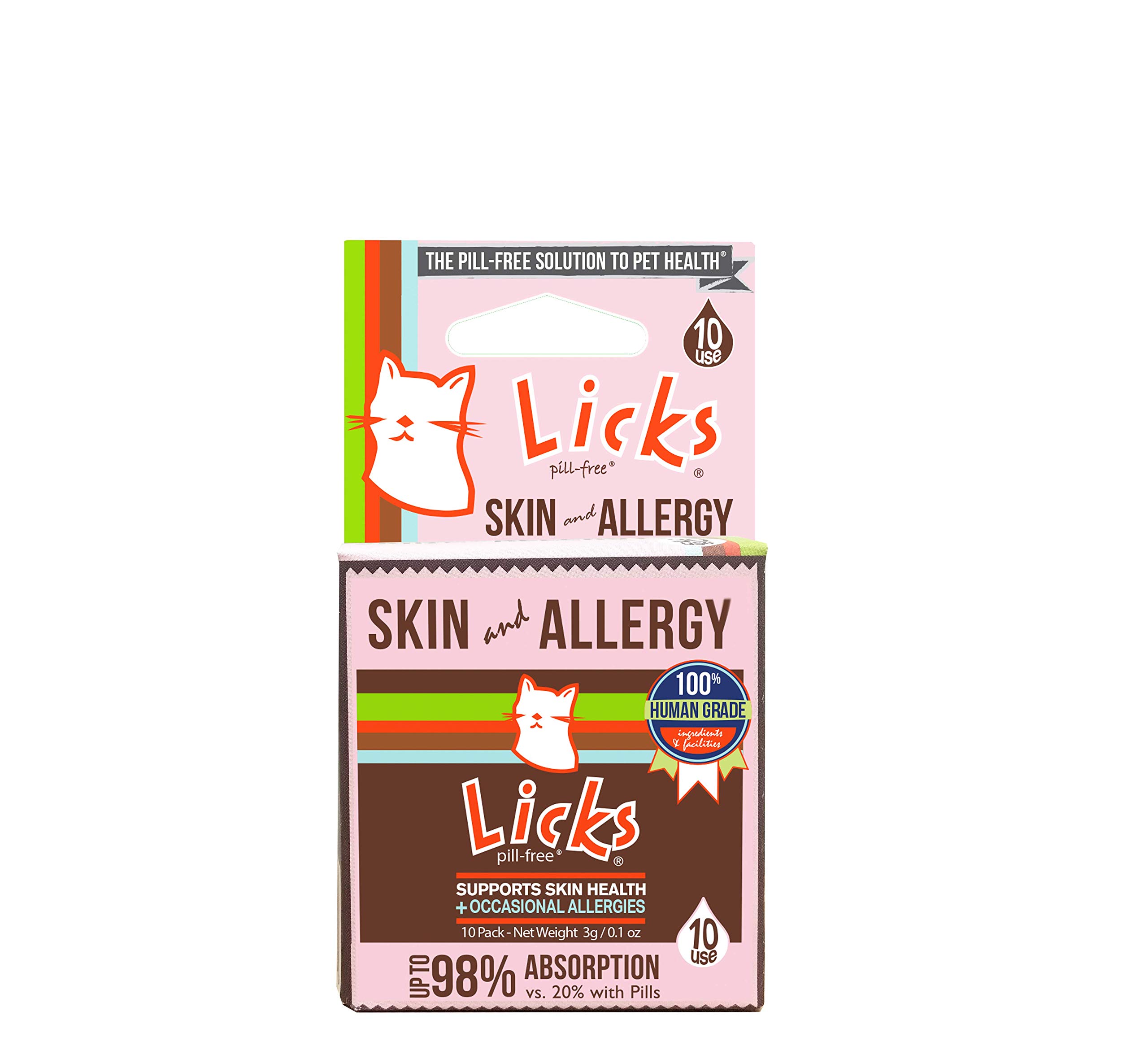 Licks Pill-Free Cat Skin & Allergy Relief - Omega 3 Supplement for Itchy Cats - Turmeric & Vitamin Gel Packets (10 Uses) - Soothes Allergies & Promotes Healthy Skin - Perfect for Daily Cat Care & Grooming