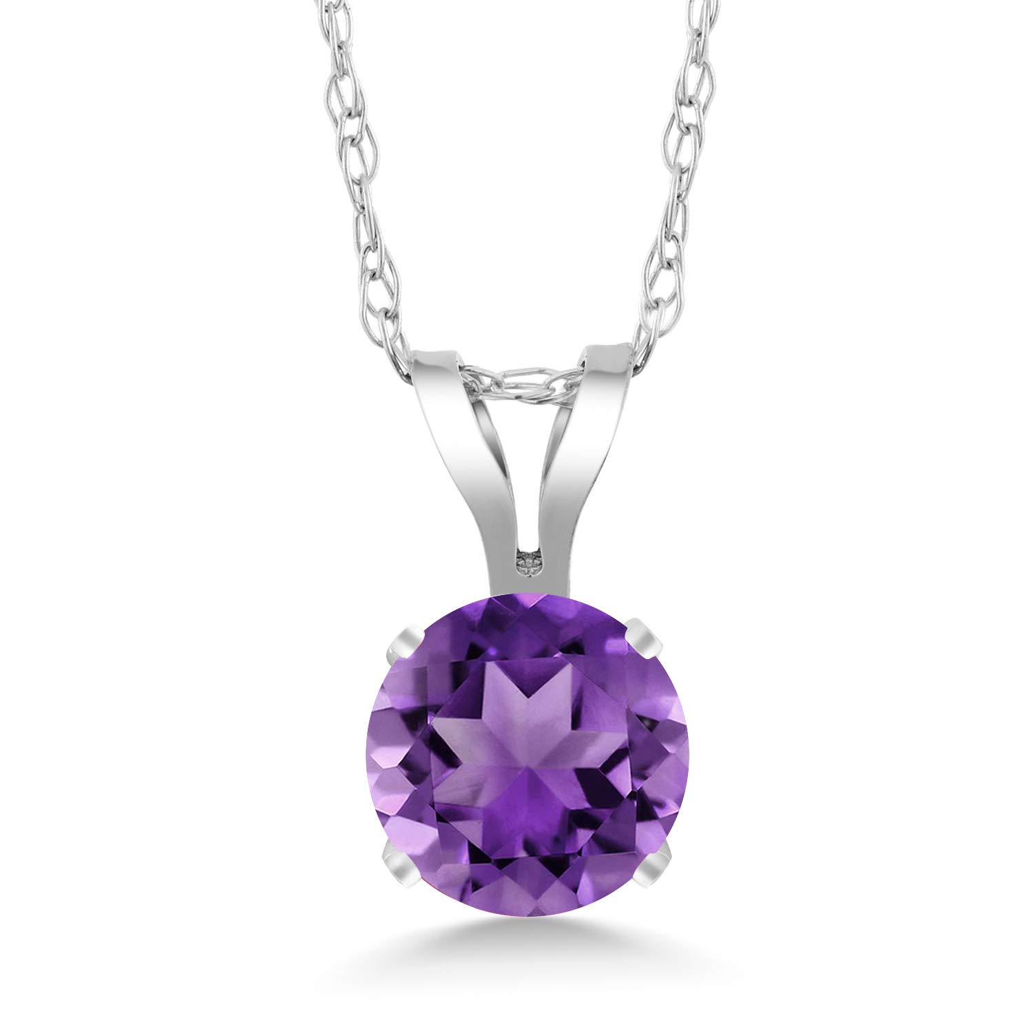 14K White Gold Round 4.5MM Birthstone Solitaire Pendant Necklace for Women - 18 Inch Gold Chain | Personalized Jewelry Gift for Mom, Wife, Birthday, Anniversary | Elegant Everyday Wear & Special Occasions