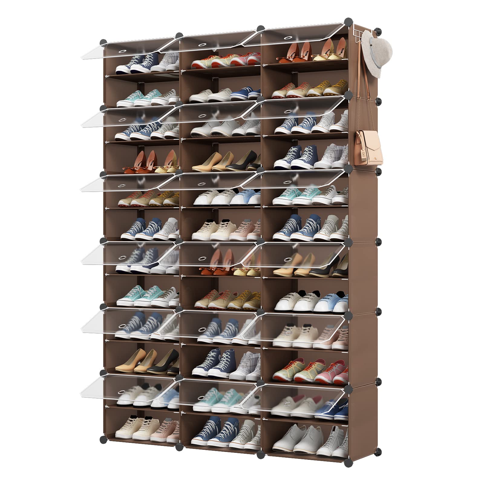 MAGINELS 72-Pair Expandable Shoe Rack Organizer - Free Standing Stackable Shoe Storage Cabinet for Entryway, Hallway & Closet - Space Saving Shoe Shelf for Home Organization (Brown) - Perfect for Small Spaces & Shoe Lovers