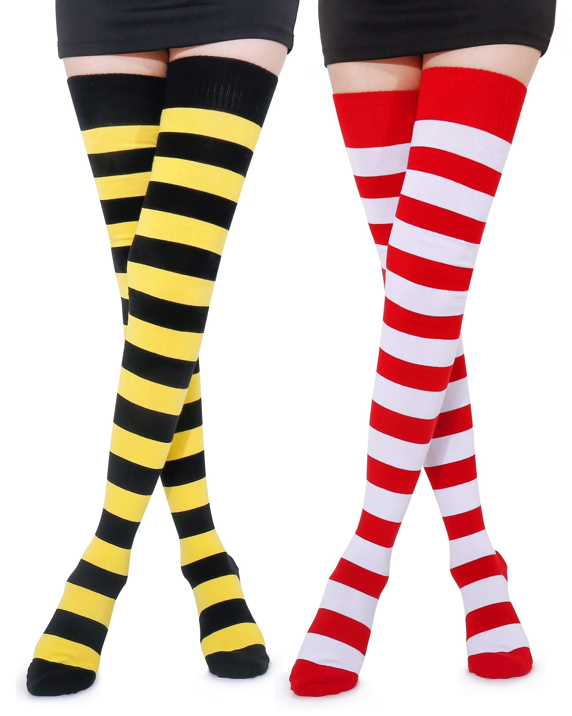 Kayhoma Women's Extra Long Cotton Striped Thigh High Socks - Over The Knee Socks for Women - Fashionable & Comfortable for Winter, Fall, and Casual Outfits