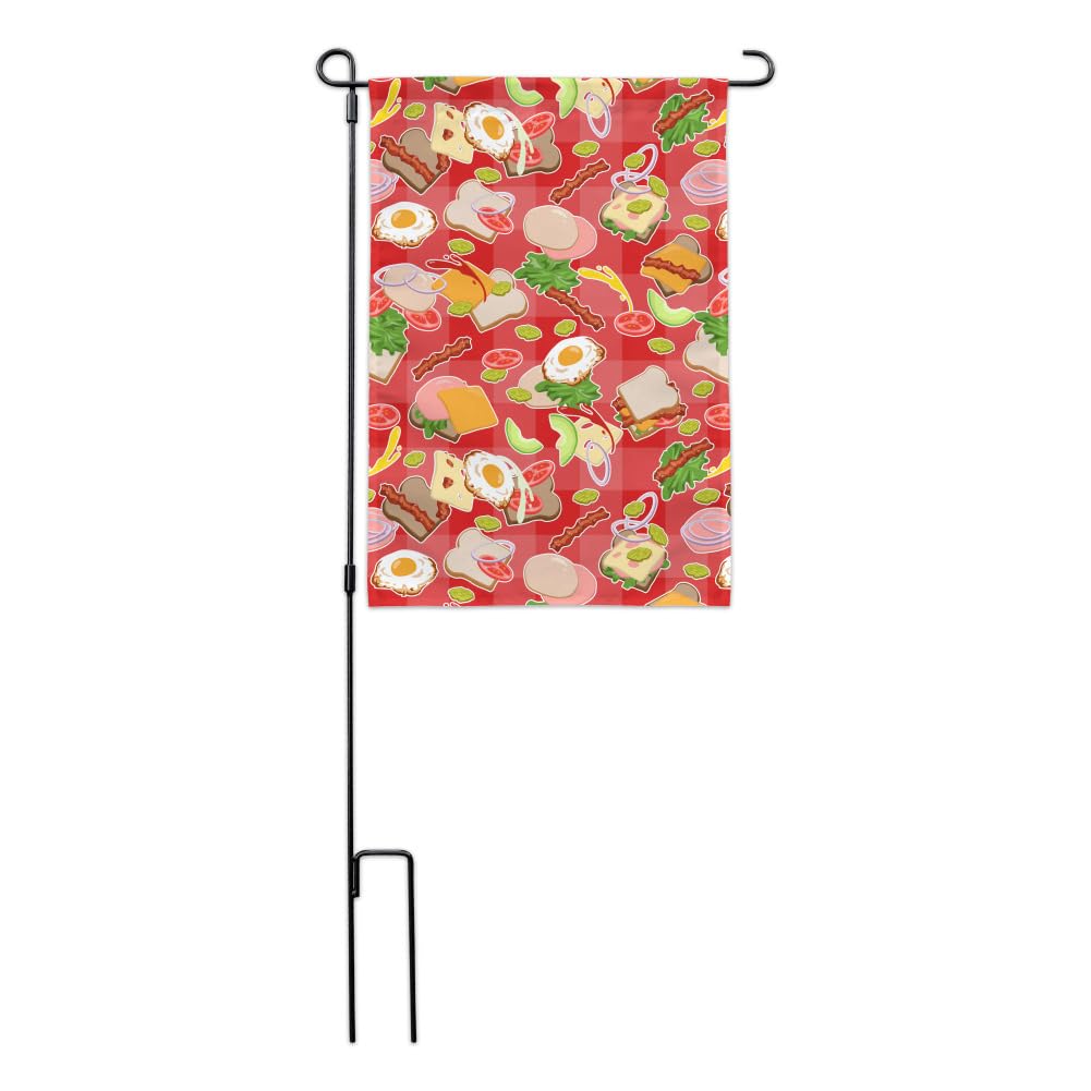 GRAPHICS & MORE Messy Sandwich Pattern Garden Flag - Bread, Cheese, Bacon, Lettuce & Egg Design - Perfect for Outdoor Decor, BBQ Parties & Backyard Fun
