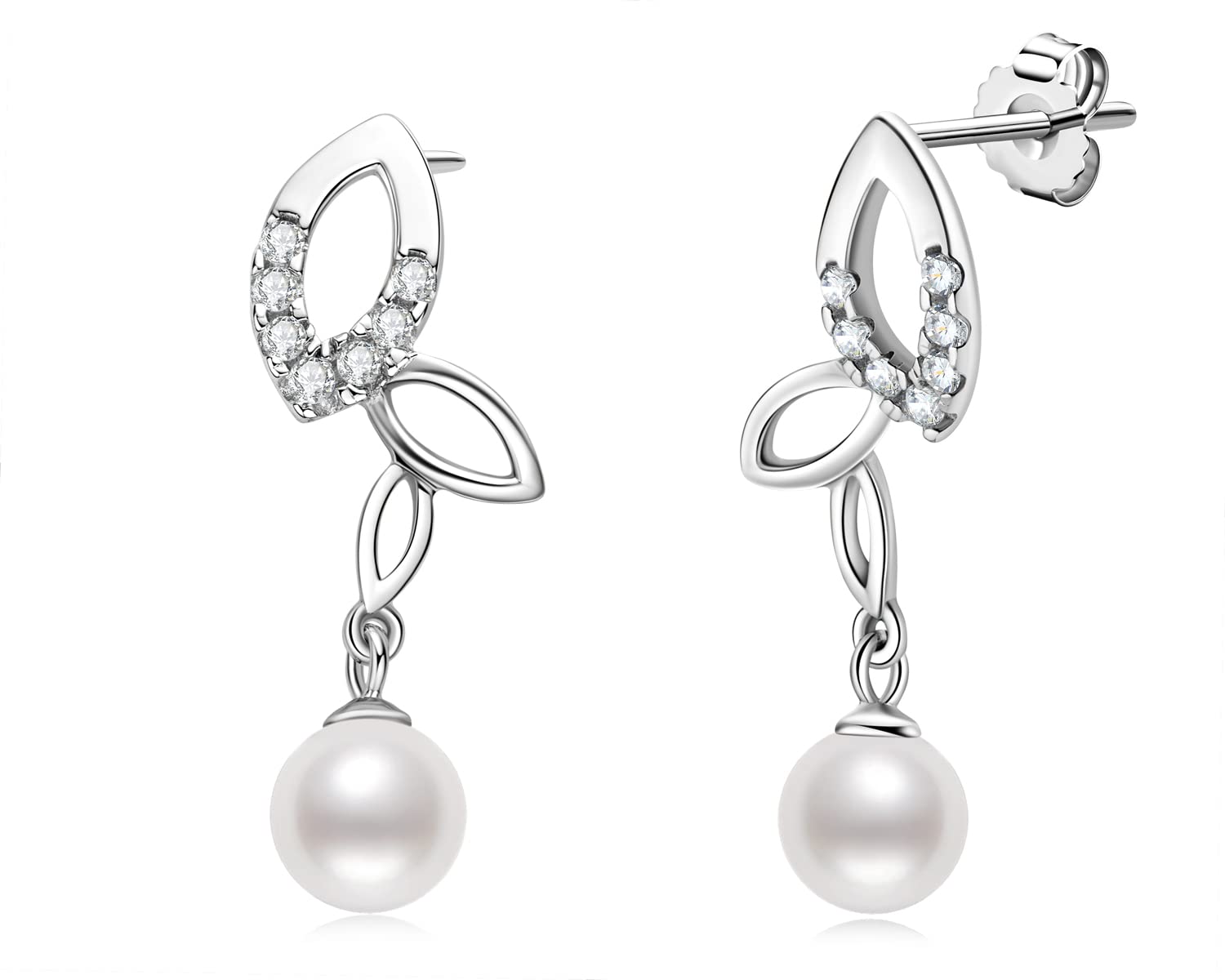 925 Sterling Silver Pearl Earrings for Women - Freshwater Cultured White Pearl Hoop & Drop Earrings, Elegant Anniversary Wedding Jewelry Gifts for Her - Perfect for Bridal, Party & Special Occasions
