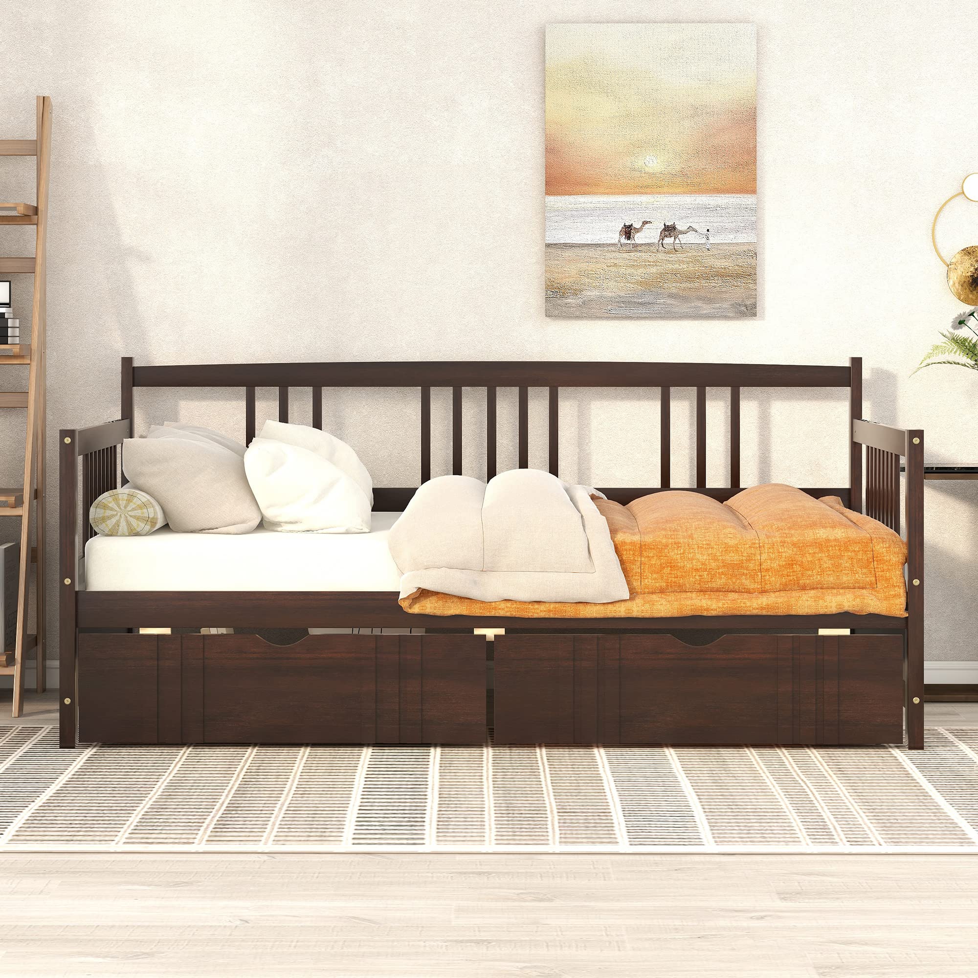 Bellemave Twin Daybed with Drawers - Wooden Platform Bed Frame for Kids & Adults - Multifunctional Espresso Day Bed - Perfect for Guest Rooms, Dormitories & Small Spaces