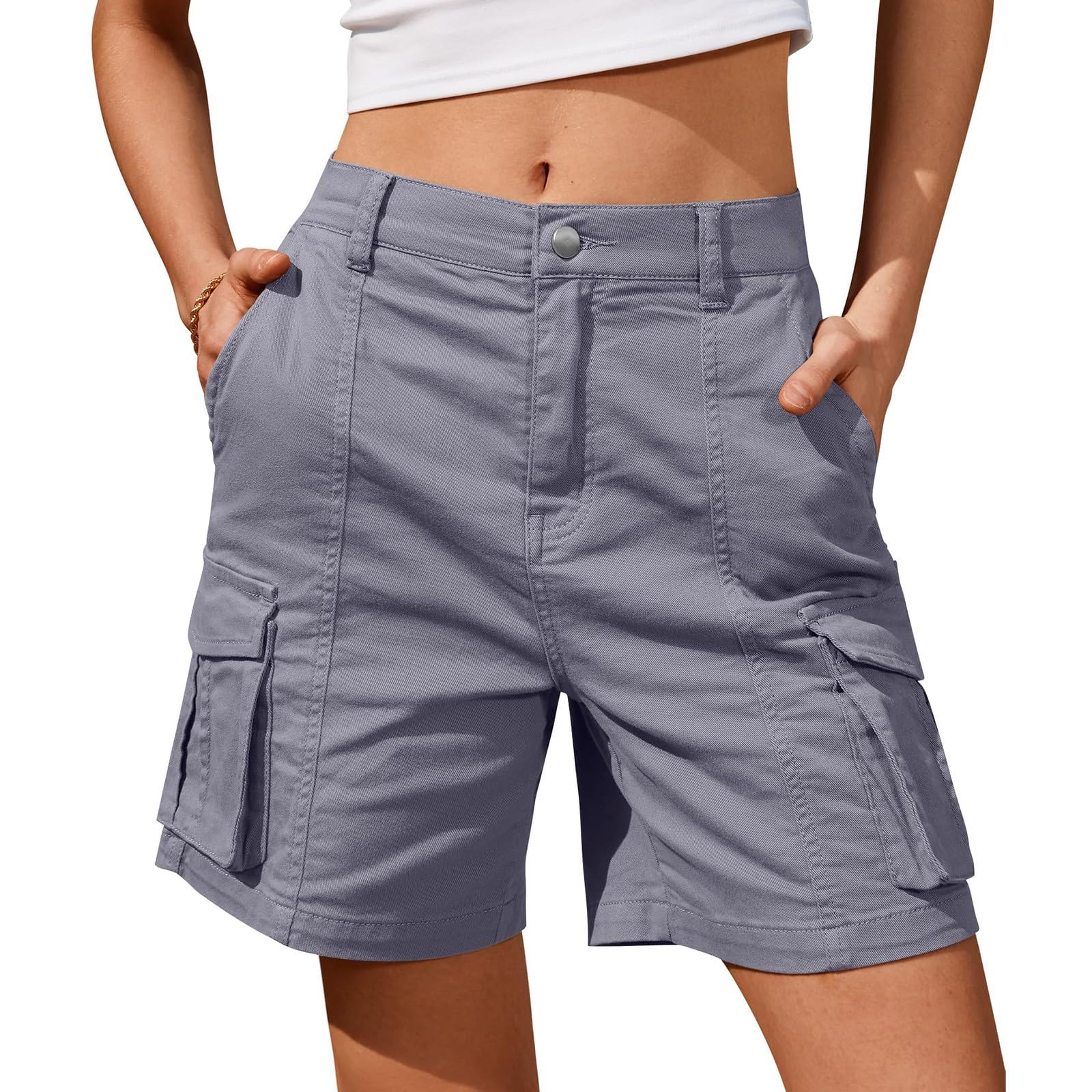 Women's Casual Summer Bermuda Jean Shorts - 6 Pockets, Elastic Waist, Knee Length (S-XXL) | Perfect for Beach Outings, Weekend Errands & Summer Vacations