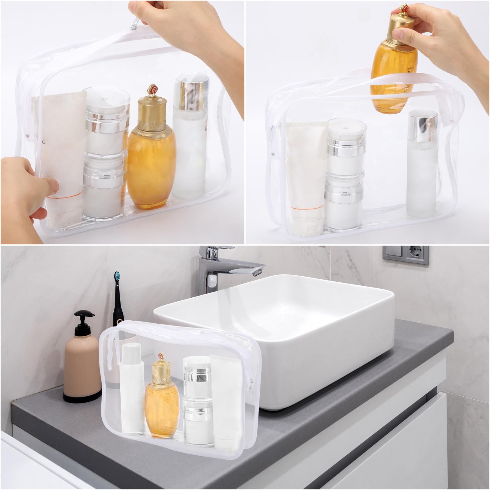 Tbestmax 10 Pack Clear Cosmetic Bags - Waterproof Makeup Organizer for Travel | TSA Approved Toiletry Bags for Women & Men | Perfect for Airports, Gym, Beach & Daily Essentials Storage