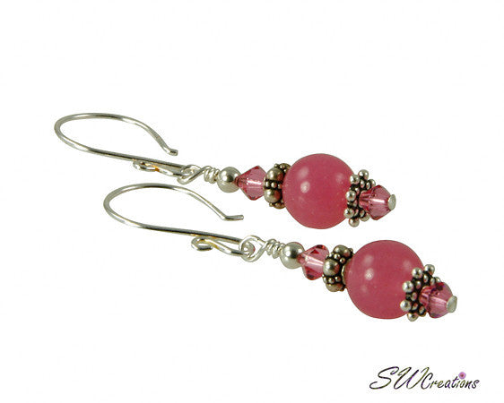 Pink Jade Gemstone Crystal Beaded Earrings for Women - Natural Stone Dangle Drop Earrings - Boho Chic Jewelry for Party, Wedding & Everyday Wear