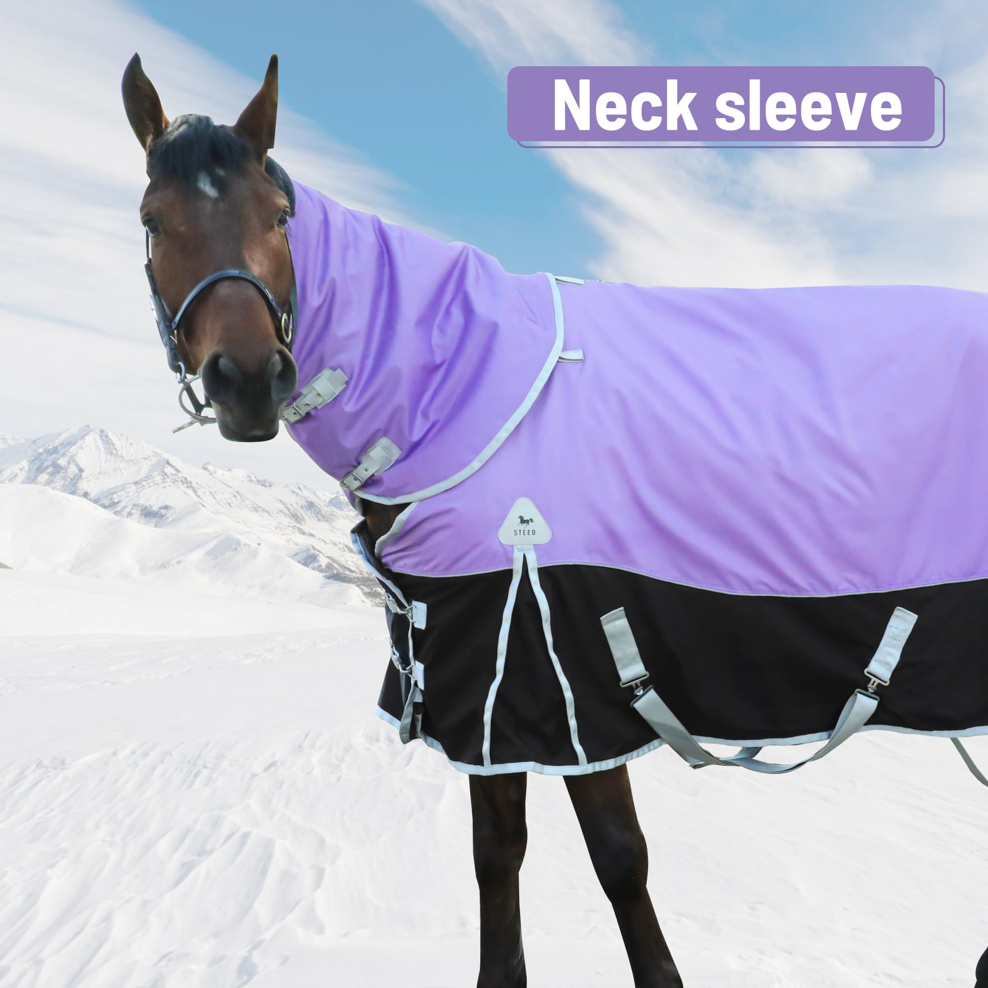 1600D Waterproof Winter Horse Blanket with 400g Warm Cotton Filling - Medium Weight Turnout Blanket (81 inches) for Cold Weather Riding and Stable Use