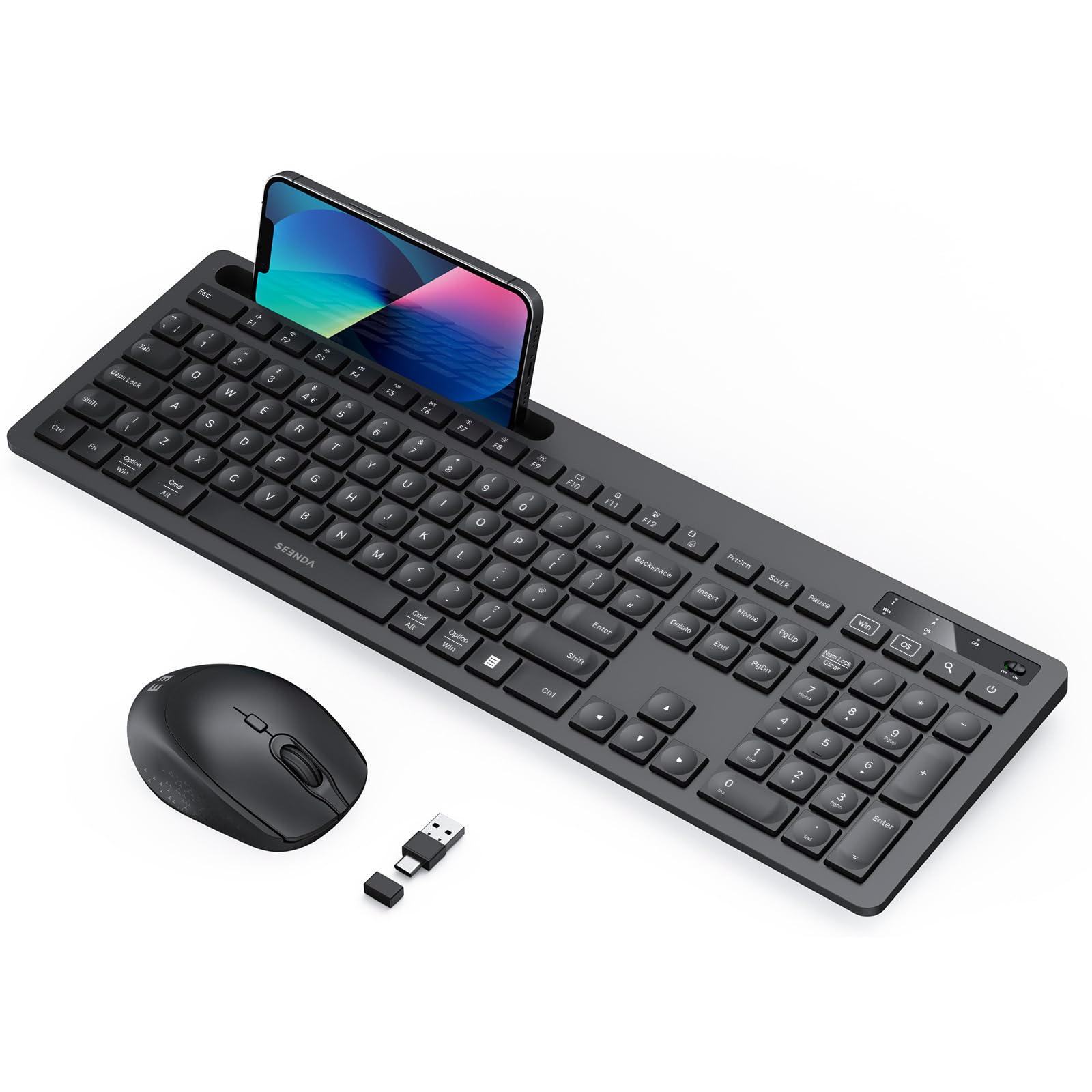 Wireless Keyboard Mouse Set with USB A/C for Macbook, PC, Laptop - Home & Office Use