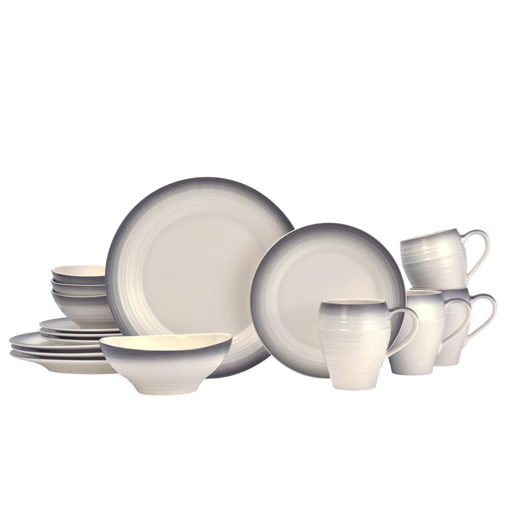 Swirl Ombre Graphite 16-Piece Dinnerware Set - Service for 4 | Elegant Stoneware Plates, Bowls & Mugs | Perfect for Family Dinners, Dinner Parties & Home Decor