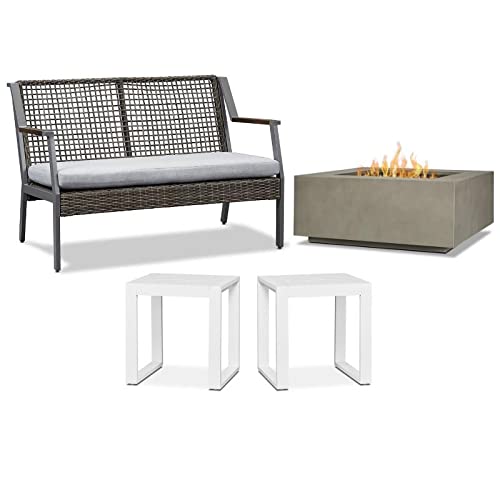 Home Square 4 Piece Patio Set with Fire Table, Loveseat & 2 End Tables - Perfect for Outdoor Gatherings & Backyard Relaxation