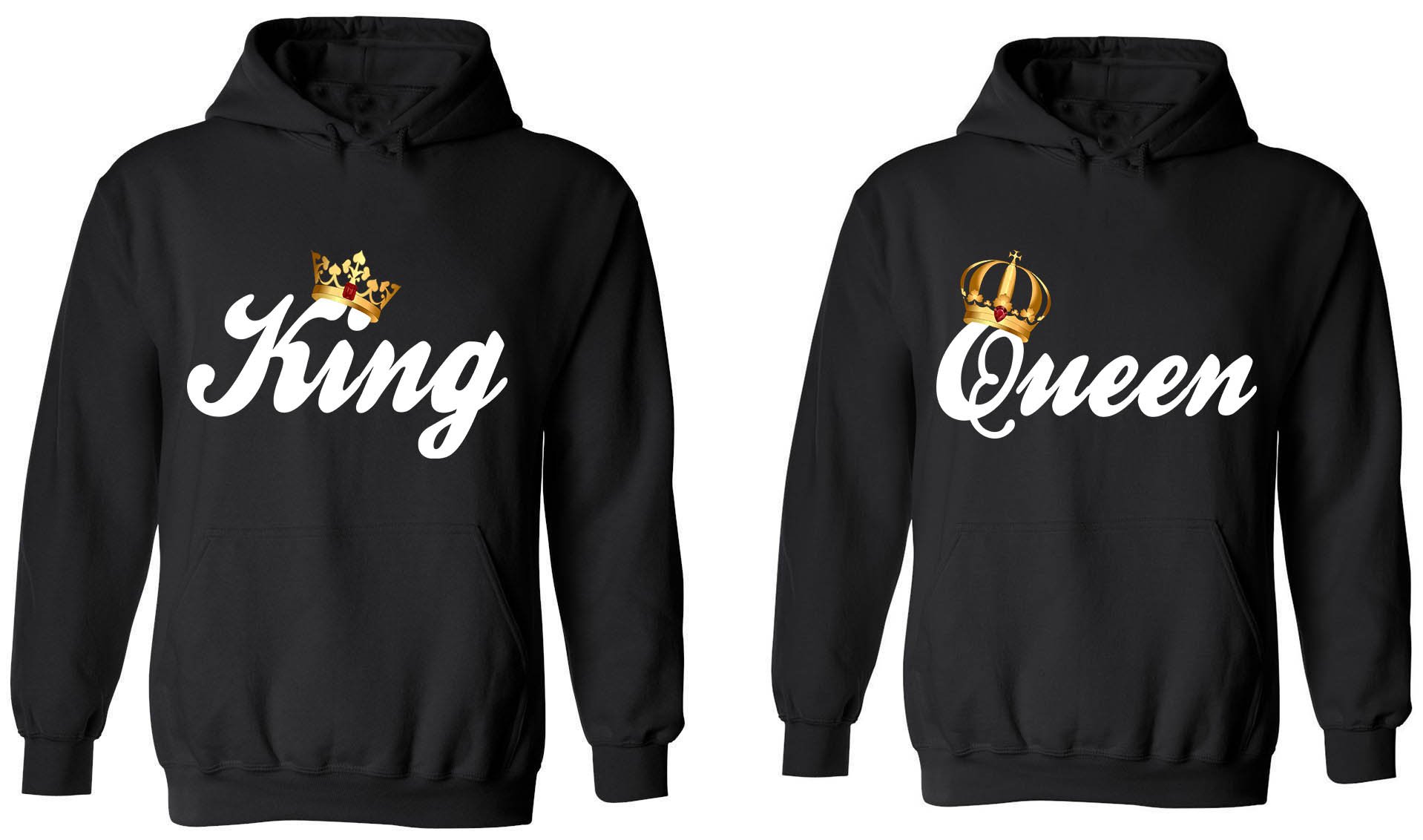 King & Queen Matching Couple Hoodies - His & Her Pullover Sweatshirts for Valentine's Day, Anniversary Gifts & Romantic Couple Outfits
