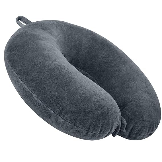 Premium Travel Neck Pillow for Airplane, Car & Office - Comfortable Memory Foam Head Rest Support - Ergonomic Semicircular Design - Unisex Blue Neck Pillow for Sleeping, Long Flights & Commuting