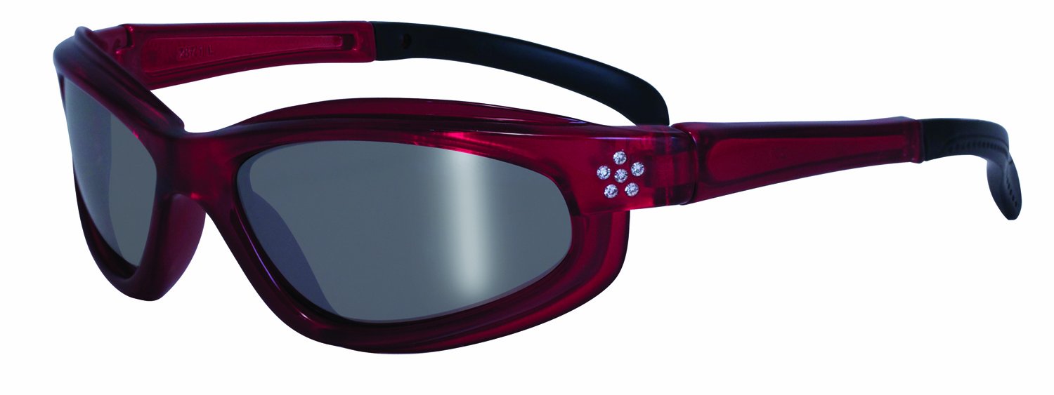 SSP Eyewear Women's Safety Glasses - Rhinestone Accent Red Frames & Silver Mirrored Shatterproof Lenses (CHINOOK RED) for Work, DIY Projects & Outdoor Activities