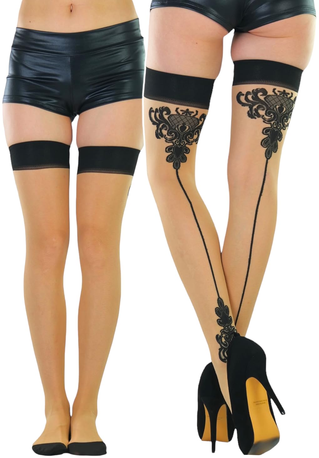 ToBeInStyle Nylon Two-Toned Cuban Heel Closed-Toe Stockings - Elegant & Comfortable Hosiery for Office, Party & Special Occasions