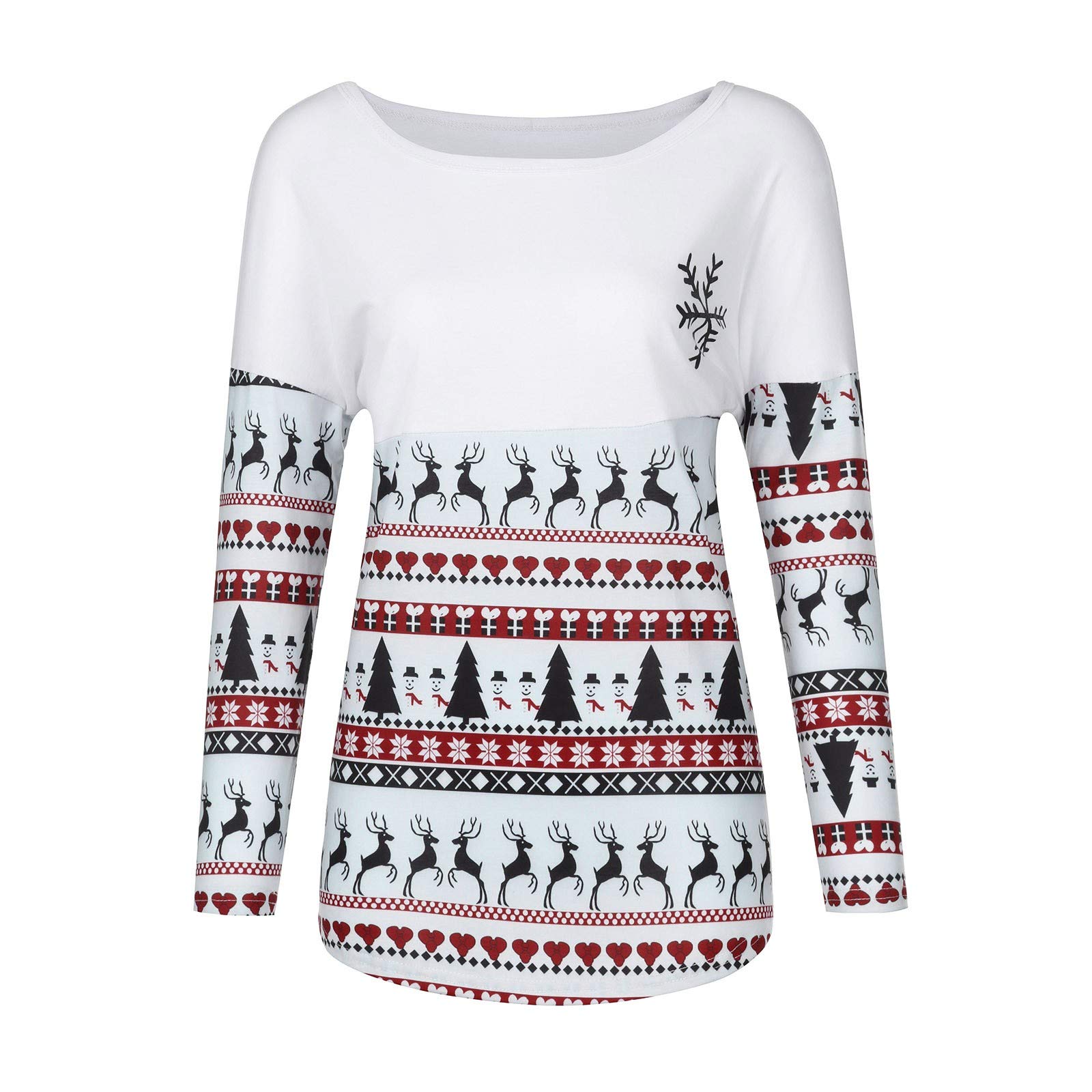 Women's Fashion Cotton Christmas Print O-Neck T-Shirt - Soft Party Blouse for Holiday Gatherings, Casual Wear & Festive Outfits (White)