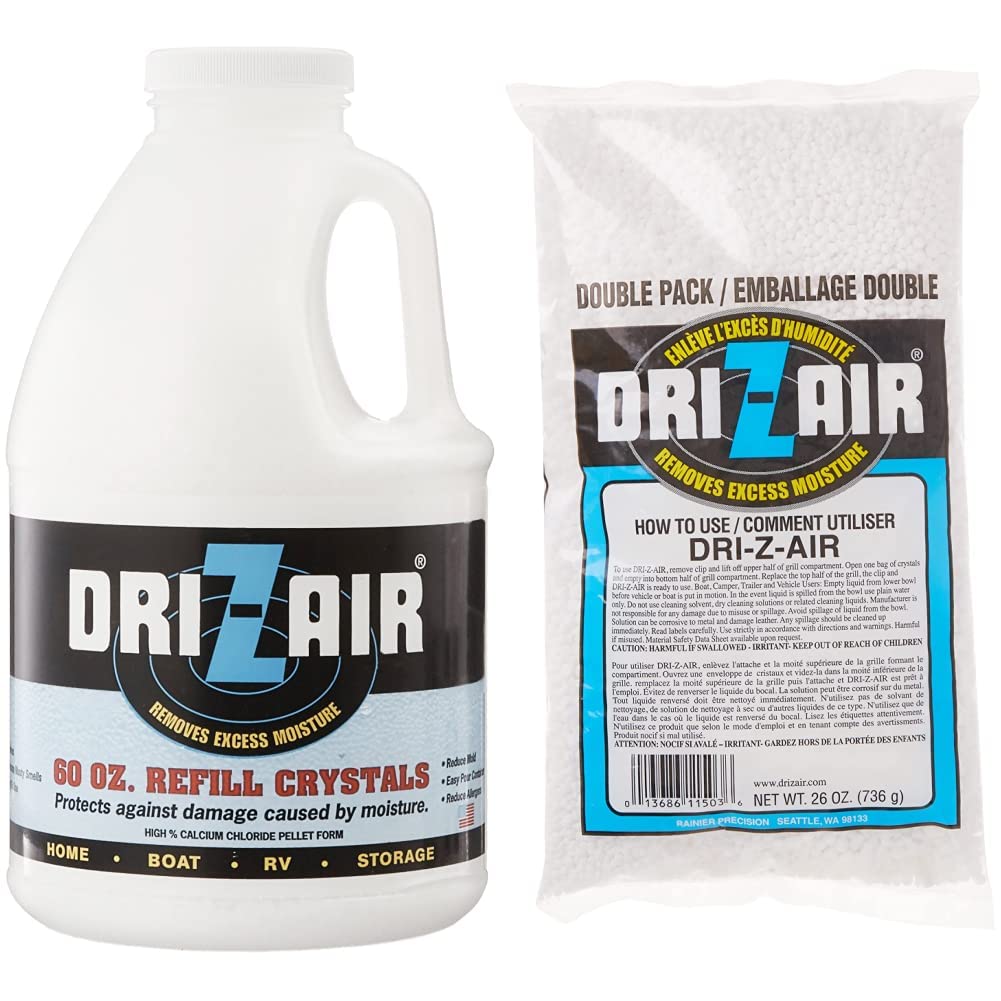 Dri-Z-Air DZA-60 60-Ounce Moisture Absorber Refill Crystals | Dri-Z-Air DZA-26 Dehumidifier Refill Pack | High-Efficiency Moisture Control for Closets, Basements & RVs