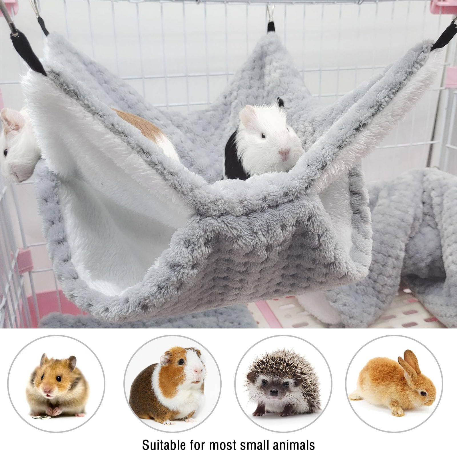 Double-Layer Fleece Rat Hammock - Soft Guinea Pig & Ferret Hammock House for Cage Accessories | Warm Small Animal Hanging Bed for Hamsters, Rats & Ferrets | Perfect for Playing, Sleeping & Hideout (Grey)