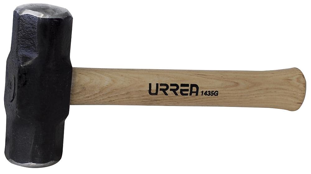 URREA 2-Pound Steel Sledge Hammer with Forged Striking Head & Hickory Wood Handle - Heavy Duty Drilling Hammer 1433G - Perfect for Construction, Demolition, and Metalworking Projects