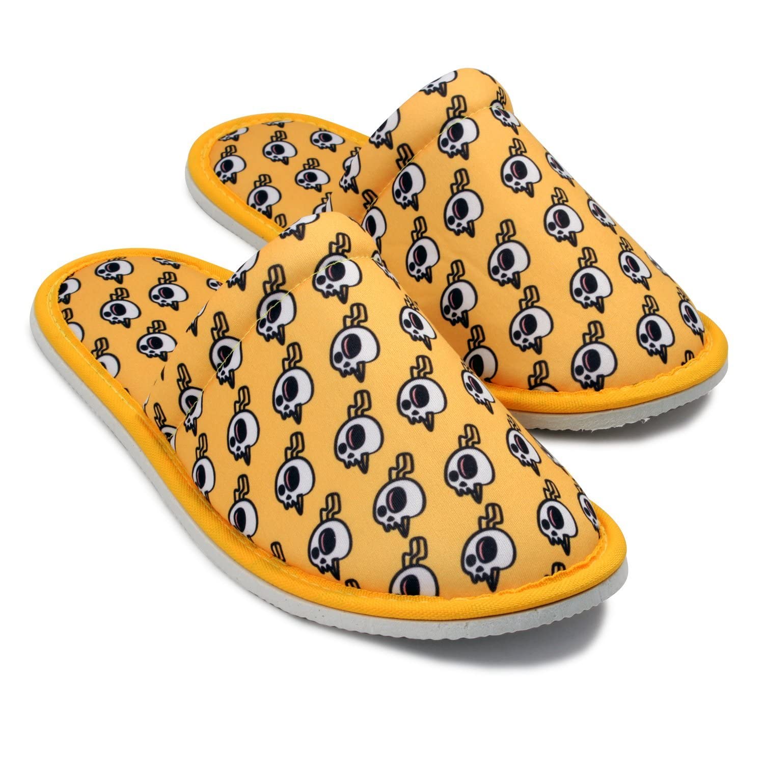 CHOCHILI Men's Lightning Skull Slippers - Yellow & White Lightweight House Shoes for Indoor Use, Size 8-10 - Perfect for Home, Office & Dorm Comfort Walking