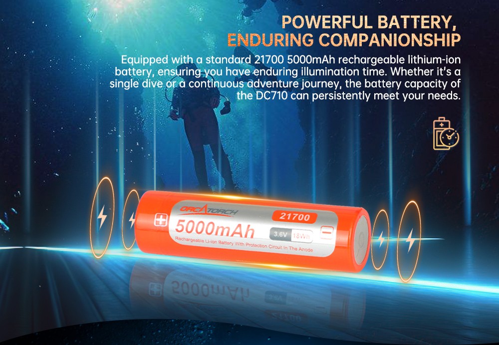 Orcatorch DC710 3000 Lumens Professional Underwater Dive Light - Waterproof Scuba Torch for Night Diving, Spearfishing & Marine Exploration