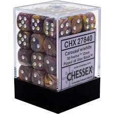 Chessex 36-Pack D6 Dice Set - 12mm White Festive Pipped D6 Dice Block for Tabletop RPGs, Board Games & Holiday Gifts