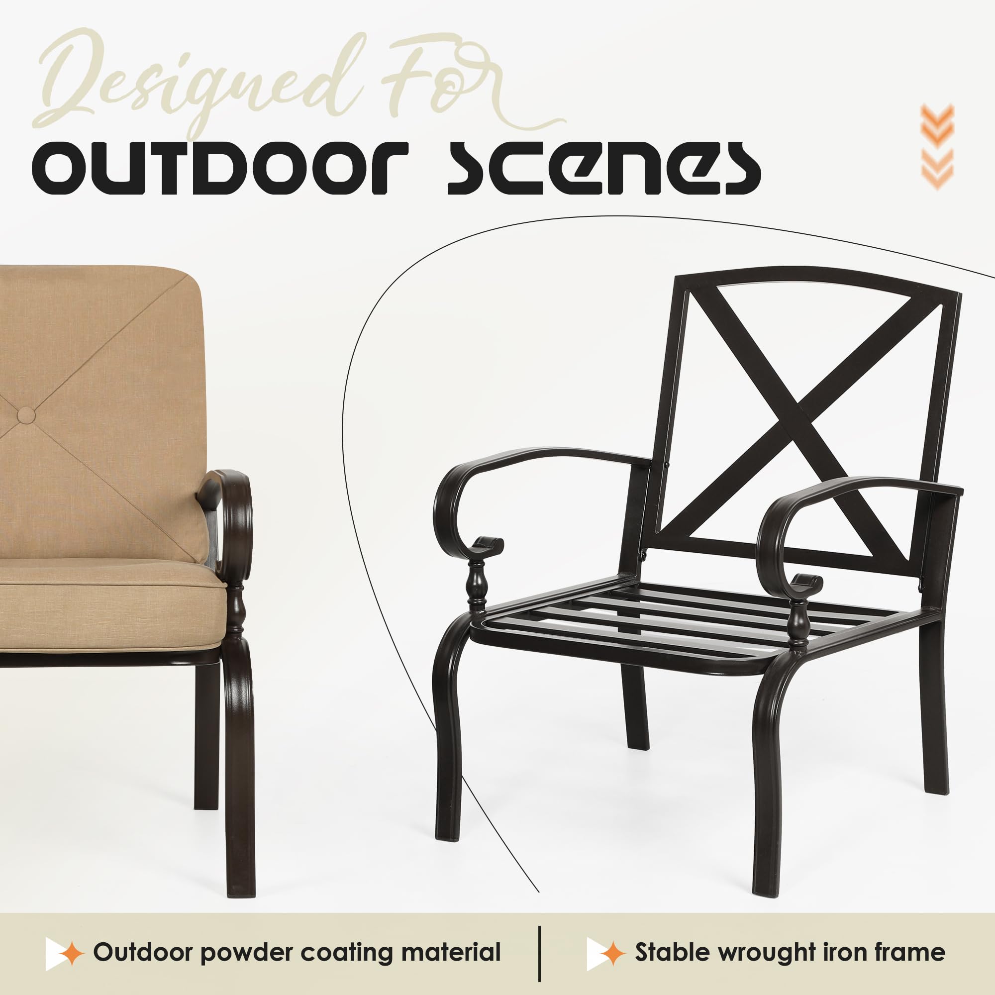 4-Piece Modern Outdoor Patio Furniture Set - Loveseat, 2 Dining Chairs & Coffee Table with Brown Cushions, Metal Bistro Set for Garden, Yard, Balcony | Perfect for Relaxing, Entertaining & Outdoor Dining