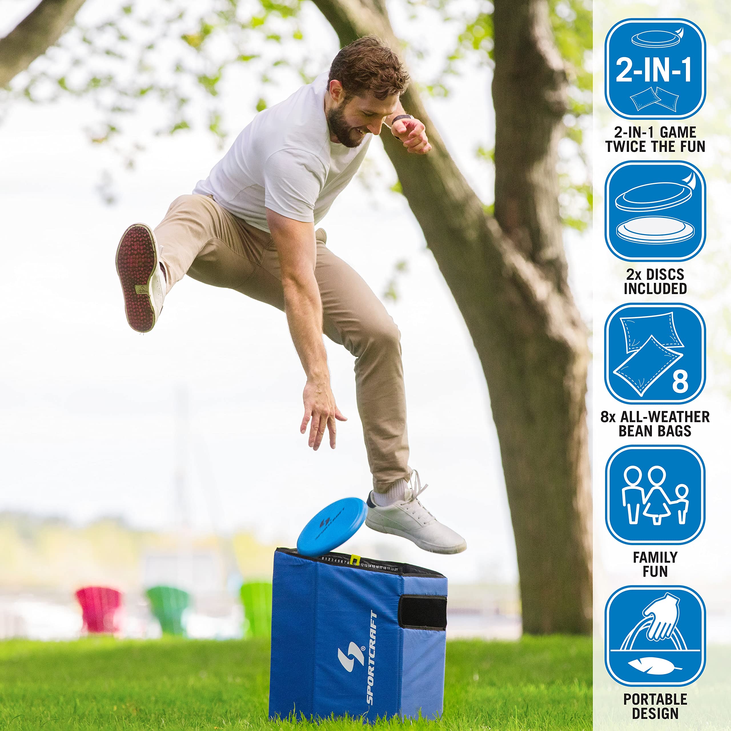 **Sportcraft 2-in-1 Folding Disc Slam & Bean Bag Toss Game Set - Red & Blue - Outdoor Backyard Party Games for Kids & Adults - Perfect for Picnics, BBQs, and Tailgating**