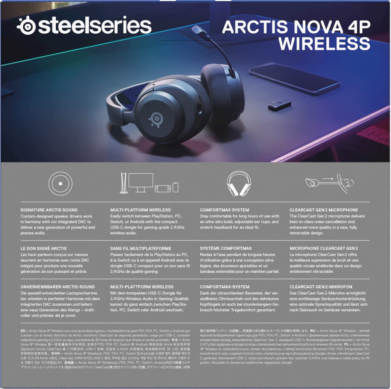 SteelSeries Arctis Nova 4P Wireless Gaming Headset - 360° Spatial Sound, 2.4GHz High-Speed Wireless, 36-Hour Battery, USB-C, Gen 2 Mic - Compatible with PlayStation, PC, PSVR 2 & Switch - Perfect for Competitive Gaming & Immersive VR Experiences