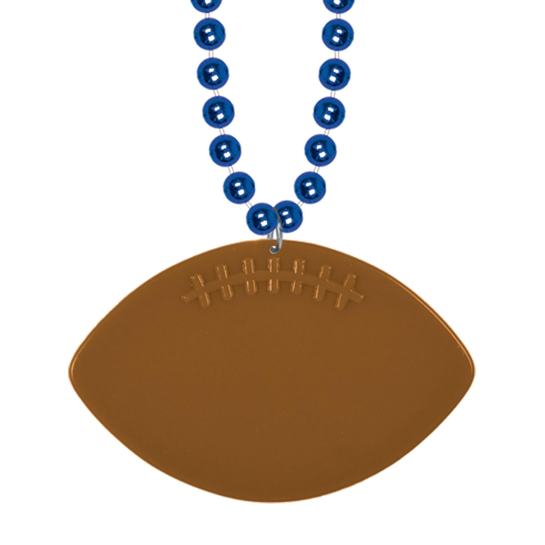 12 Pack Blue Mardi Gras Party Bead Necklaces with Football Medallion - Perfect for Football Tailgates, Super Bowl Parties & Carnival Celebrations