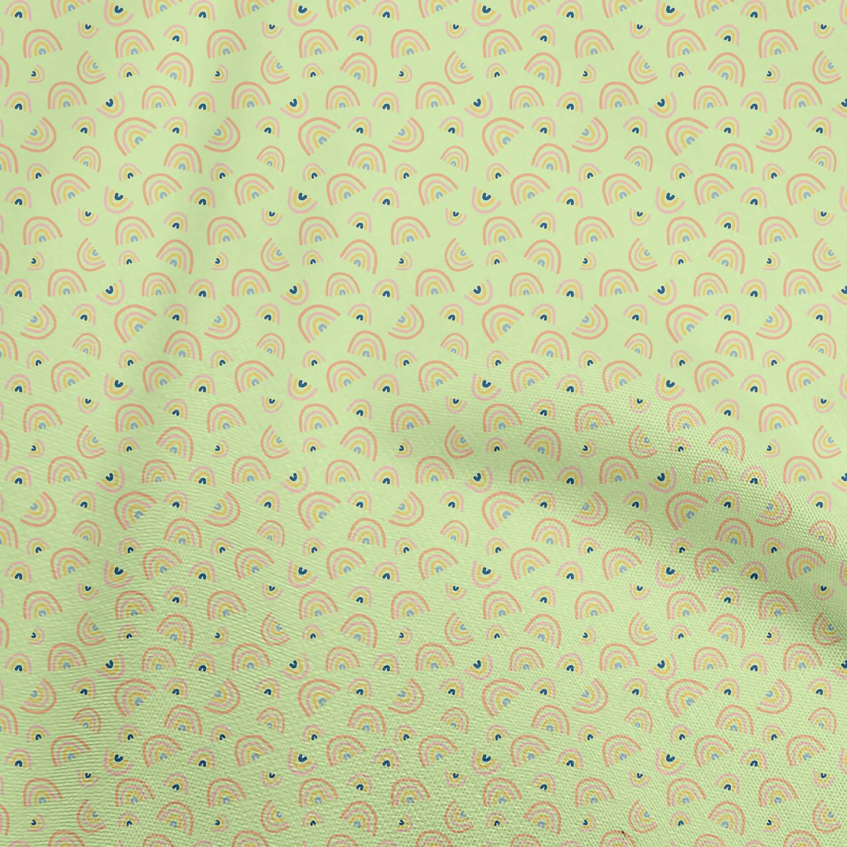 oneOone Rayon Light Green Fabric - 56 Inch Wide Printed DIY Sewing Material for Kids Clothing, Rainbow Designs | Perfect for Dresses, Quilts & Craft Projects